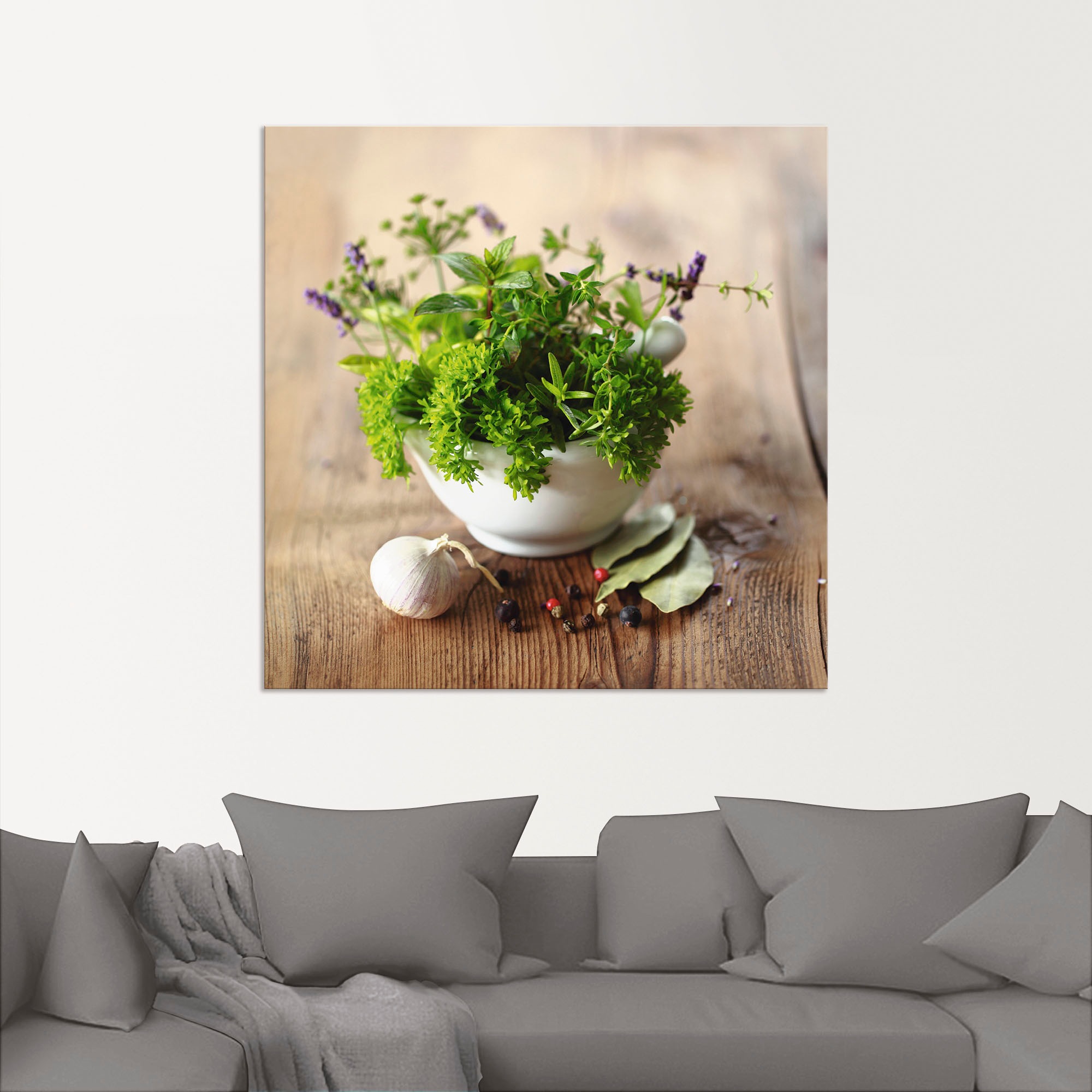 Wandbild ARTLAND "Verschiedene Kräuter - Küche", grün (farbe bild(er): grün), B:40cm H:40cm, Bilder, als Alubild, Leinwandbild, Poster in verschied. Größen 2