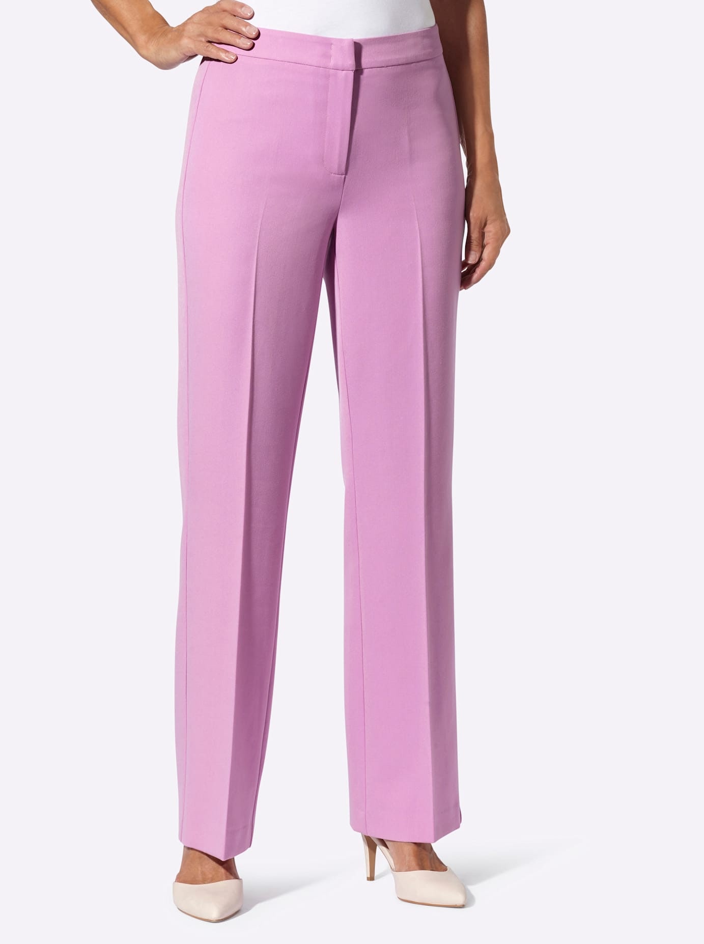 Bügelfaltenhose LADY, Damen, Gr. 52, Normalgrößen, orchidee, 64% Polyester, 34% Viskose, 2% Elasthan, unifarben, lang, Hosen