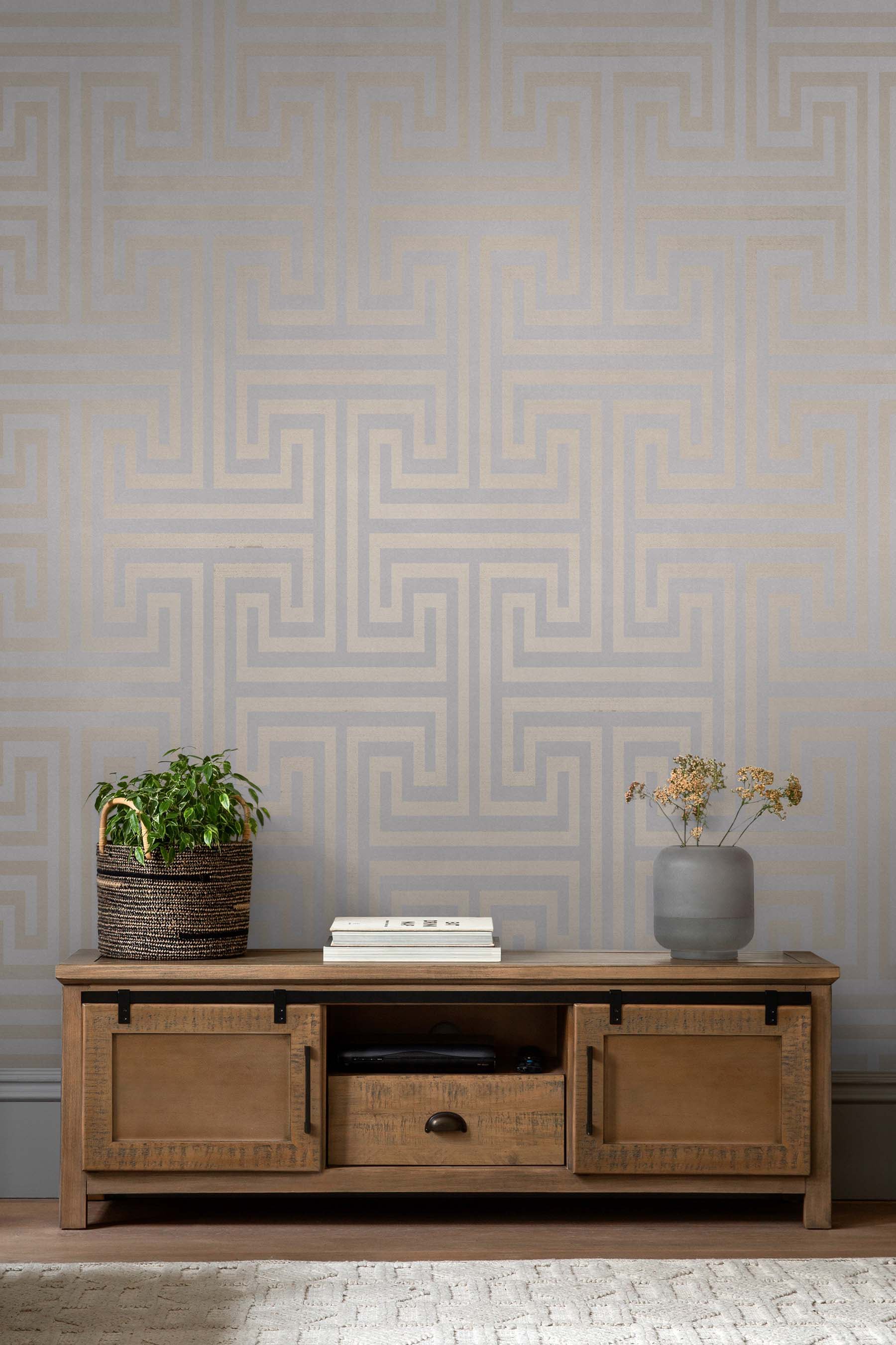 Next Vliestapete "METALLIC GREEK KEY Vliestapete 10mx52cm" 3D-Optik texturiert Metallischer Griechischer Schlüssel blau 10mx52cm