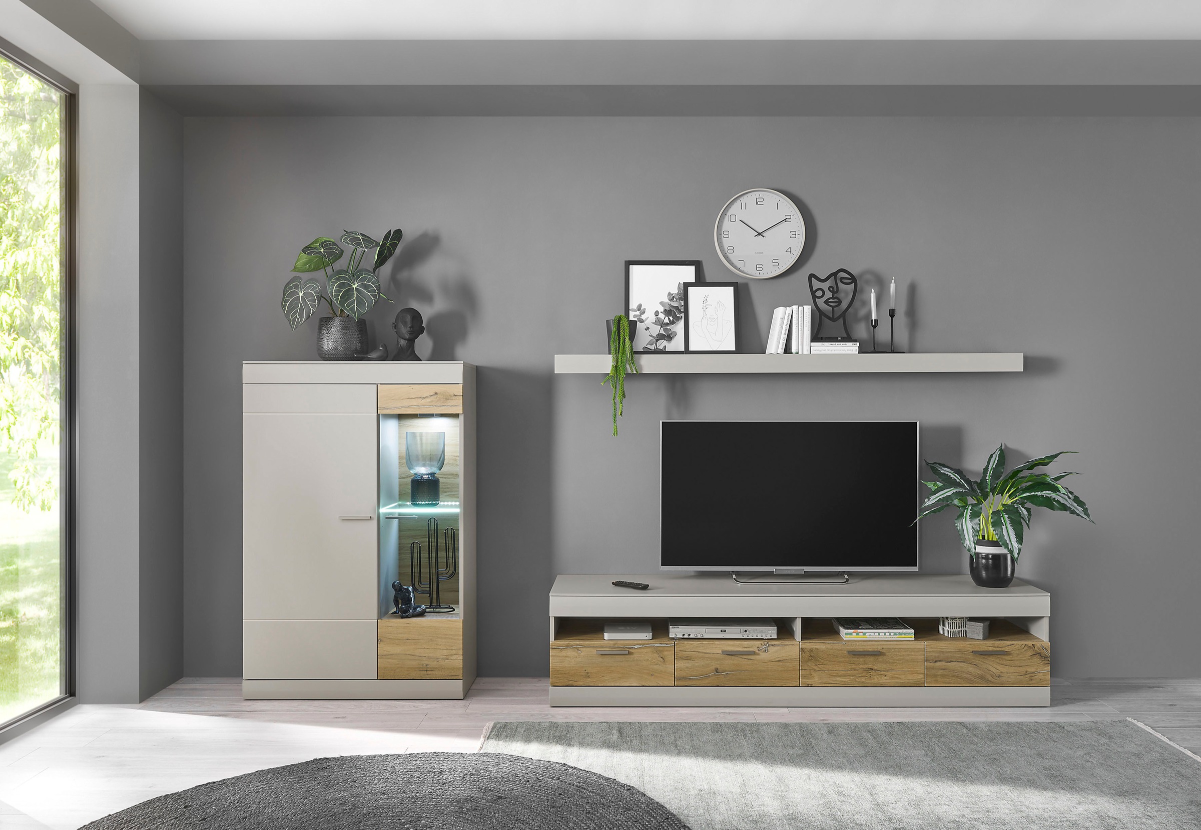 INOSIGN Wohnwand "SCARA" 3 tlg. trendige Farbe mit Applikation Zinneiche De günstig online kaufen