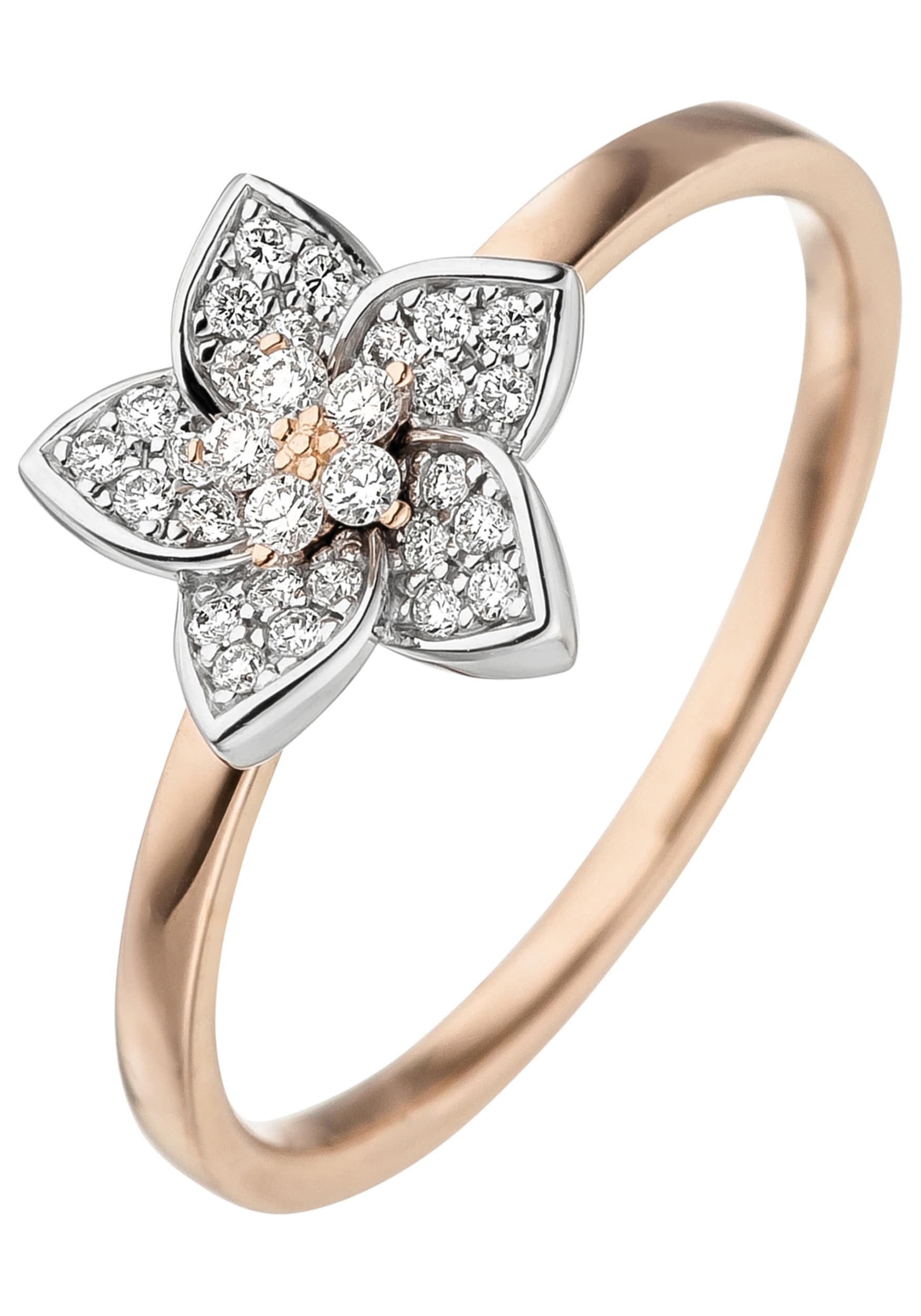 JOBO Diamantring »Blume«, 585 Gold bicolor mit 30 Diamanten online  bestellen | BAUR | Goldringe