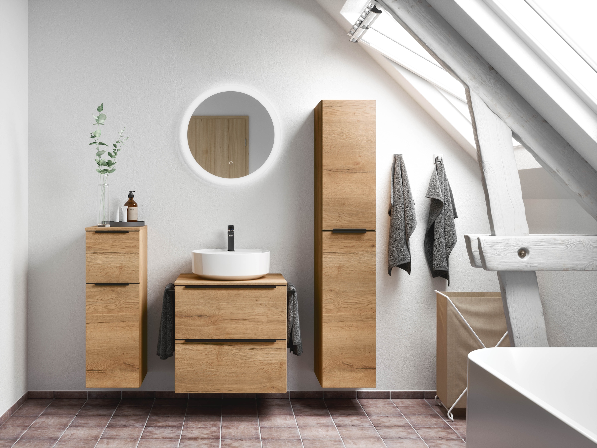 nobilia® Badmöbel-Set »Alvene«, (2 St., vormontiert, mit Soft-Close), inkl. Spiegel mit Touch-Sensor, in vier Breiten