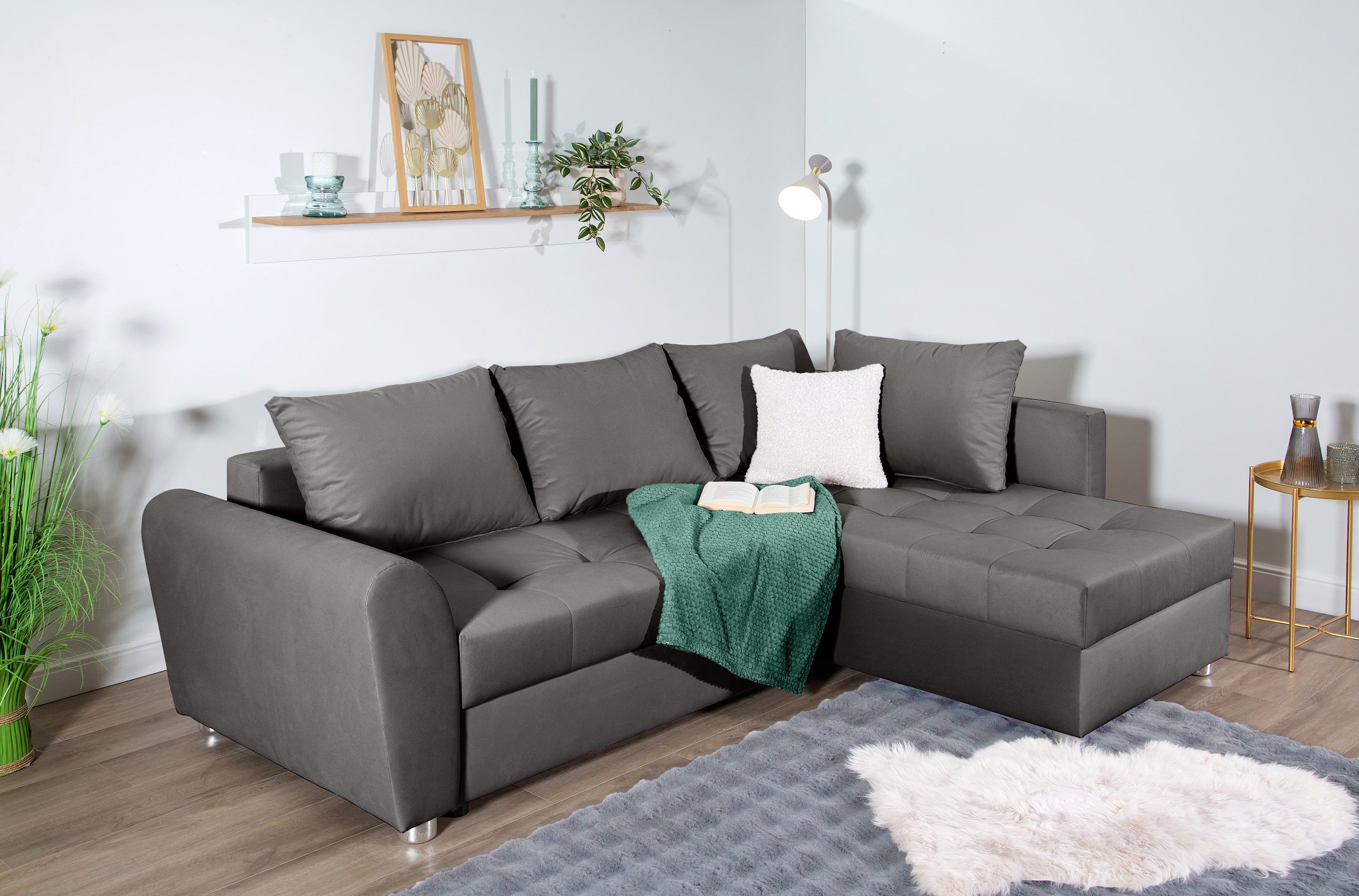 COLLECTION AB Ecksofa »JANA«, Ecksofa,Bettfunktion,Bettkasten,Bonnelfederkern,Rückenkissen