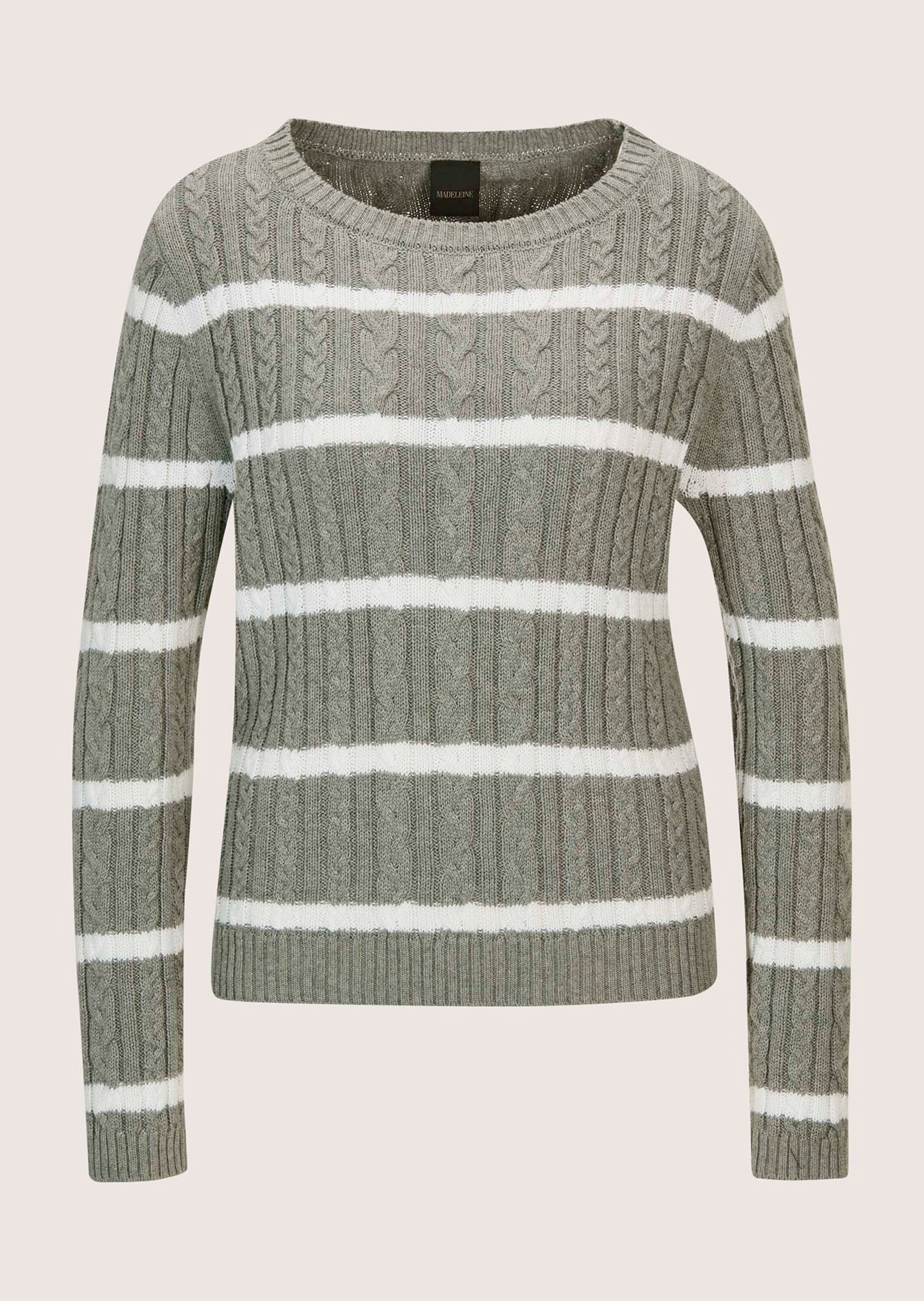 MADELEINE "Strickpullover Moderner Baumwollpullover mit Zopfmuster und Ringel-Design" Kontraststreifen