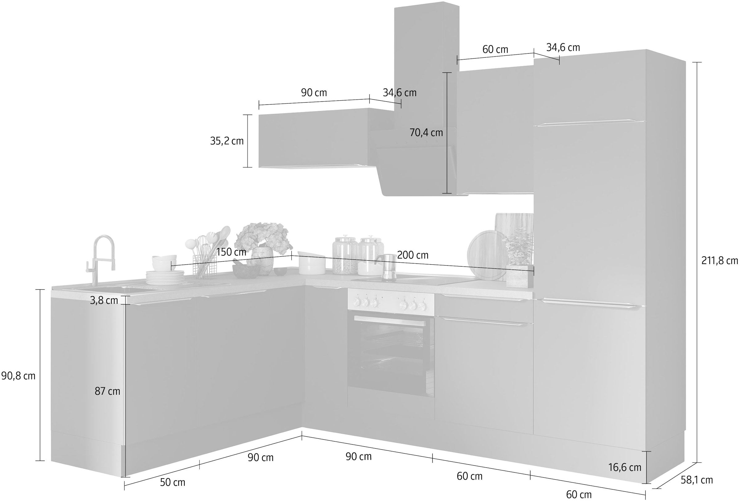 OPTIFIT Winkelküche »Aken«, ohne E-Geräte, Stellbreite 200 x 270 cm