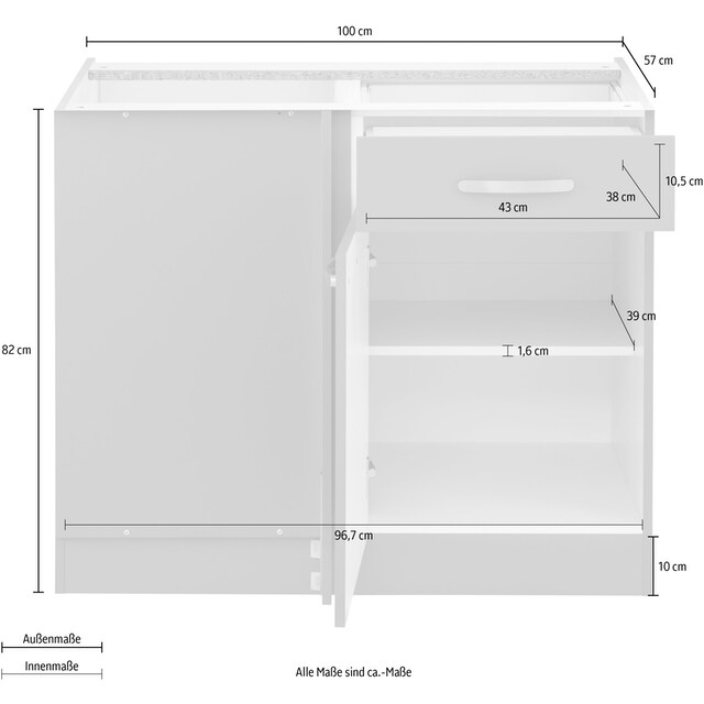 wiho Küchen Eckunterschrank »Kansas«, 100 cm breit, Planungsmaß 110 cm, ohne  Arbeitsplatte kaufen | BAUR