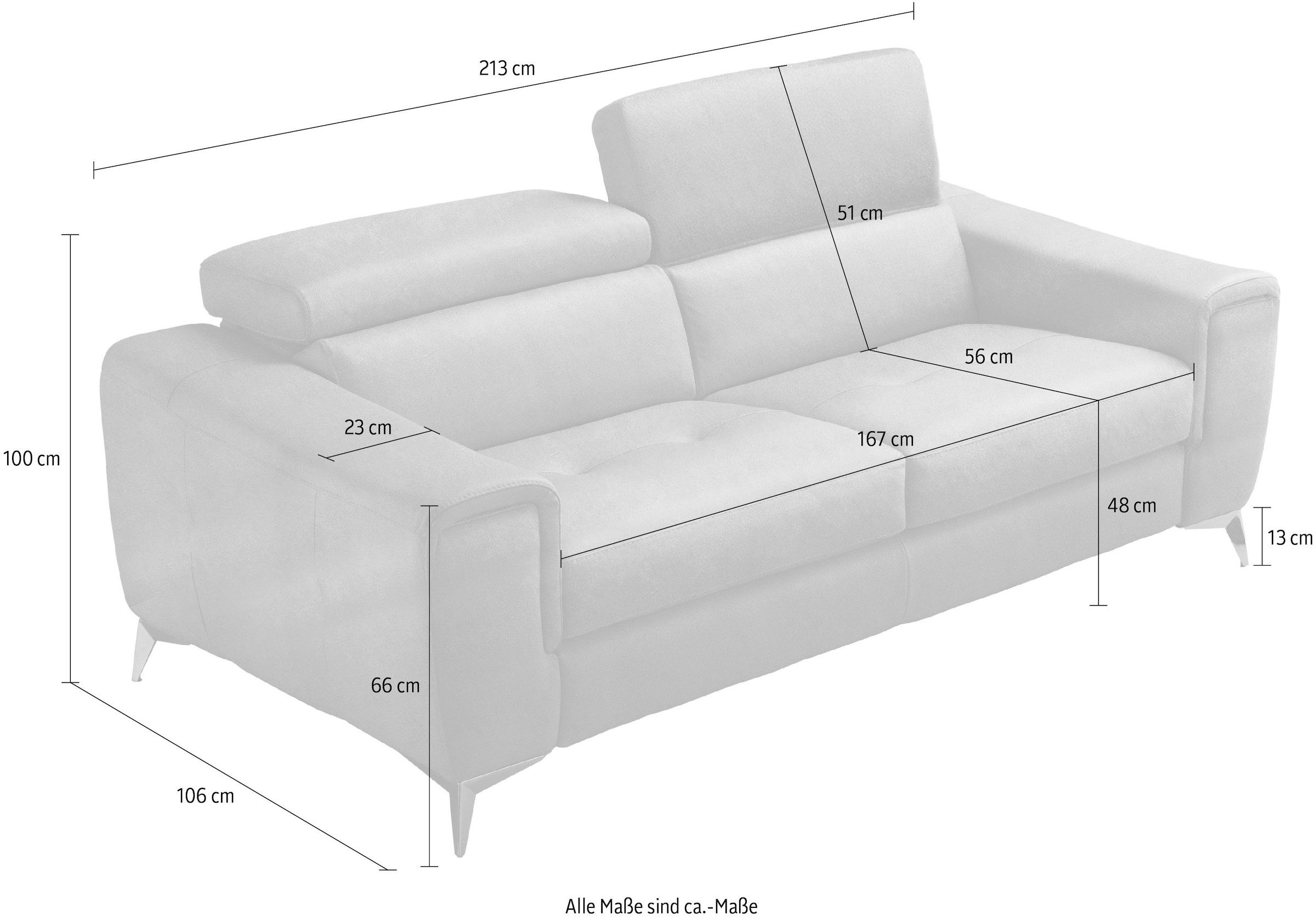 Egoitaliano 2,5-Sitzer »Francine, Designsofa, Loungesofa«, Kopfteile manuell verstellbar, mit edlen Metallfüßen