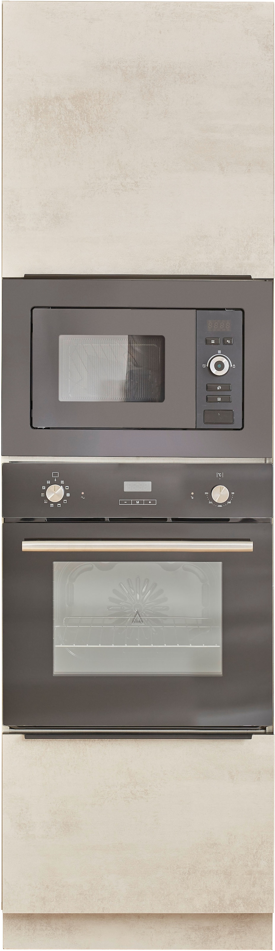 BASIC by Balculina Backofenumbauschrank »Sanibel Küchenschrank, Küchenhochschrank BxHxT 60 x 210 x 58«, (1 St.), Mit 1 Tür und 1 Auszug, 2 offene Fächer für Backofen und Mikrowelle