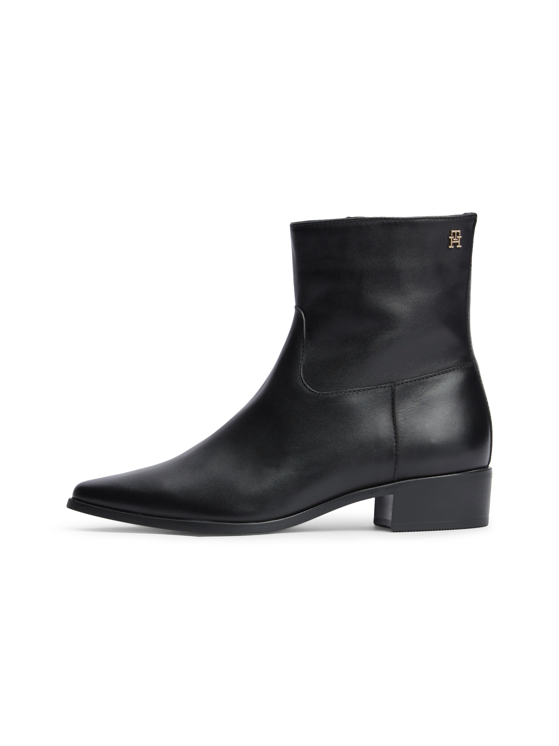 Tommy Hilfiger Stiefelette »LEATHER ANKLE BOOT W ZIP«  Blockabsatz, Boots in spitz zulaufender Form, schmale Form