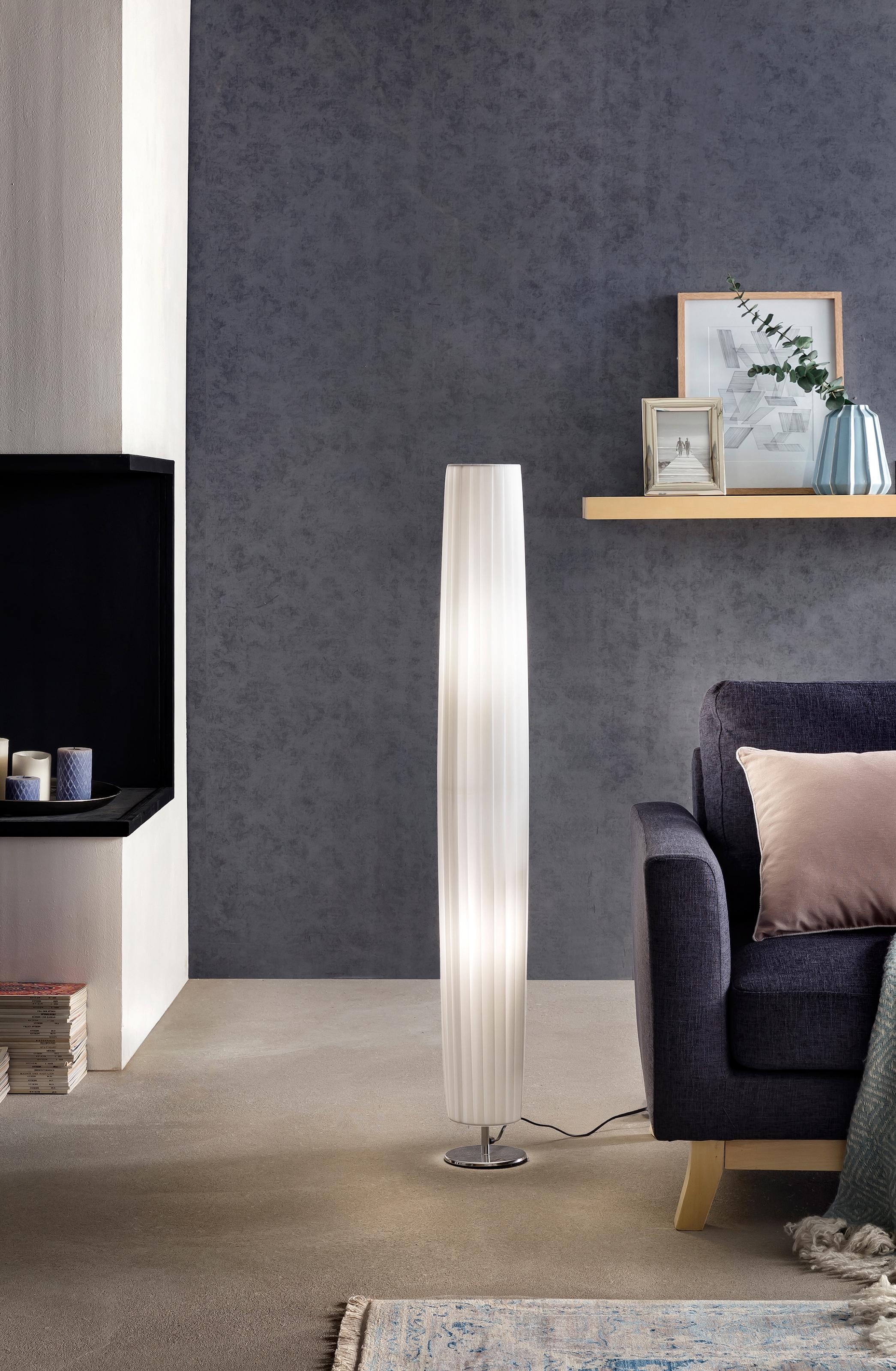 SalesFever Stehlampe »Oliver«, 2 flammig, Leuchtmittel E27 | ohne Leuchtmittel, Plissee Lampenschirm, verchromtes Metall
