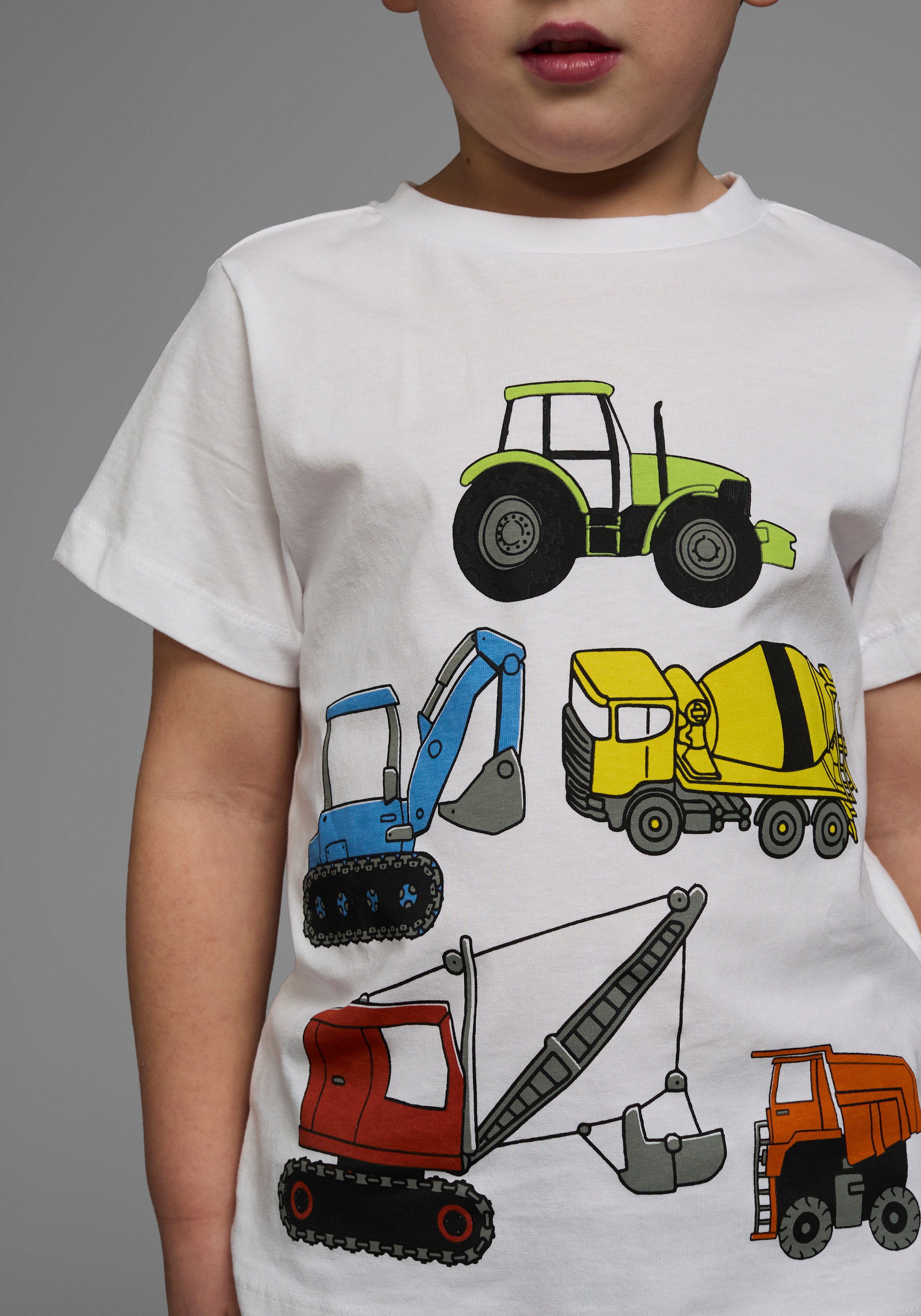 Thumbnail - KIDSWORLD T-Shirt "Mit allen BAGGER & CO. Print" Kurzarm, bedruckt, Rundhalsausschnitt, aus Baumwolle