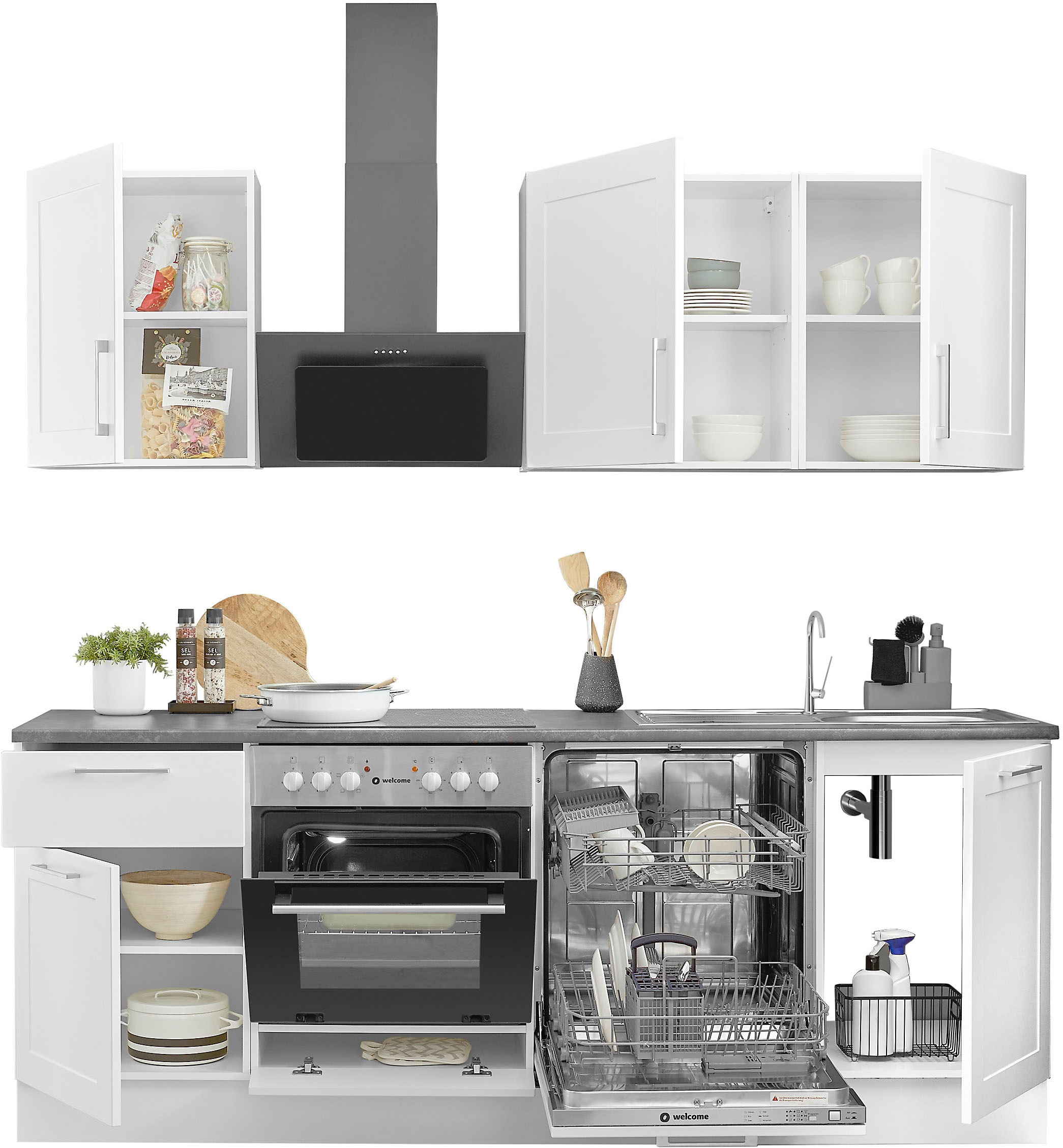 BASIC by Balculina Küchenzeile »Marsi«, Breite 220 cm, wahlweise mit E-Geräten, mit Soft-Close-Funktion