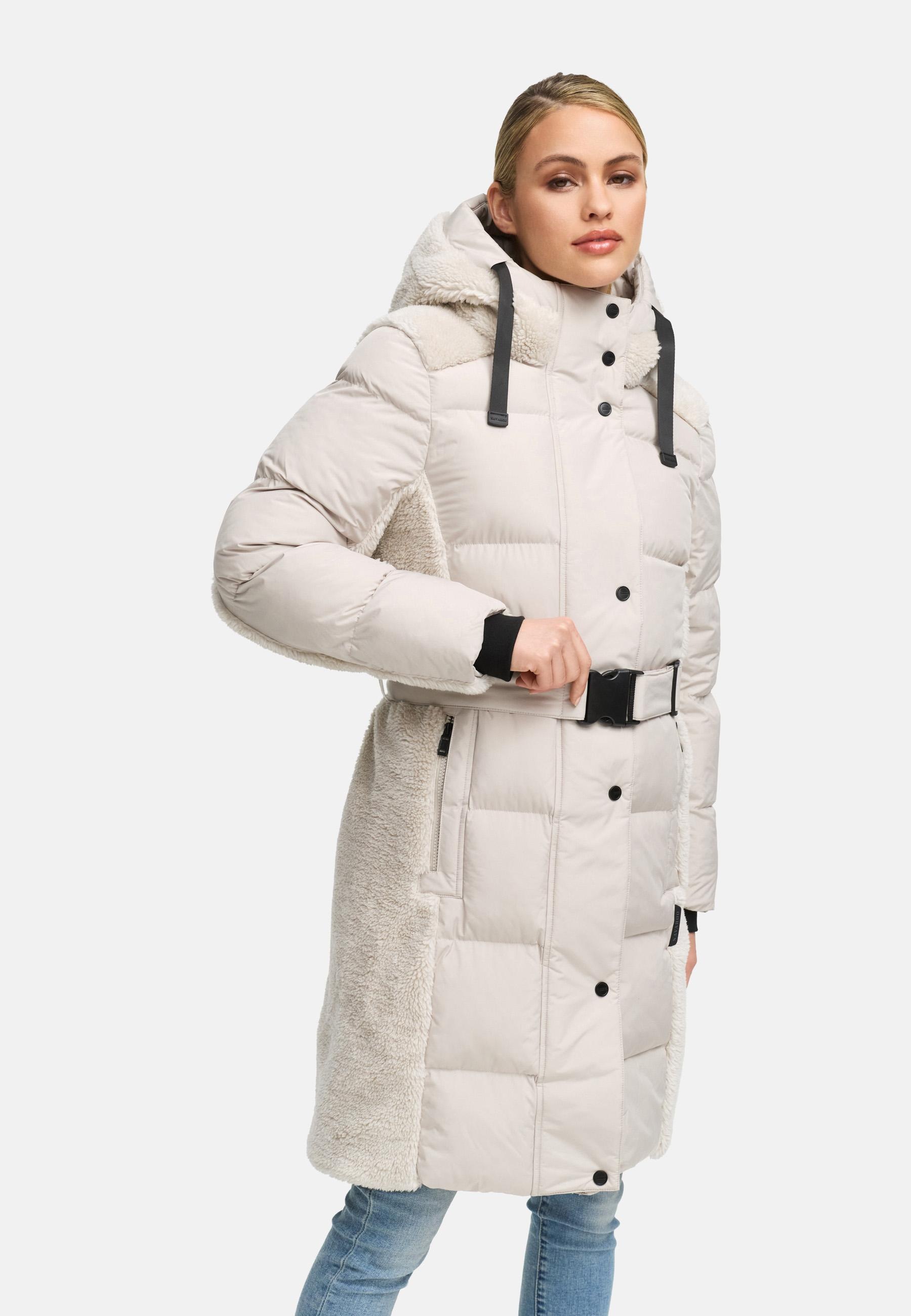 Navahoo Wintermantel »Funkelteddy 14«, warmer Mantel mit Teddyplüsch-Akzenten und Taillengürtel