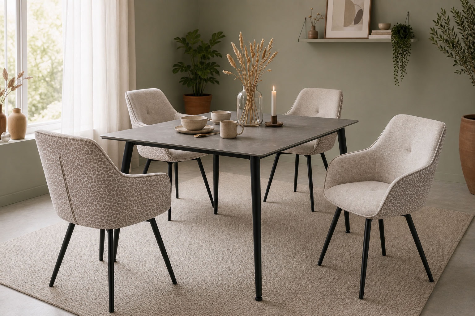 OTTO home Esszimmerstuhl »Lincoln« (Set) 2 Stk.moderner Stuhl mit Leopardenlook, Webstoff und 360°-Drehfunktion