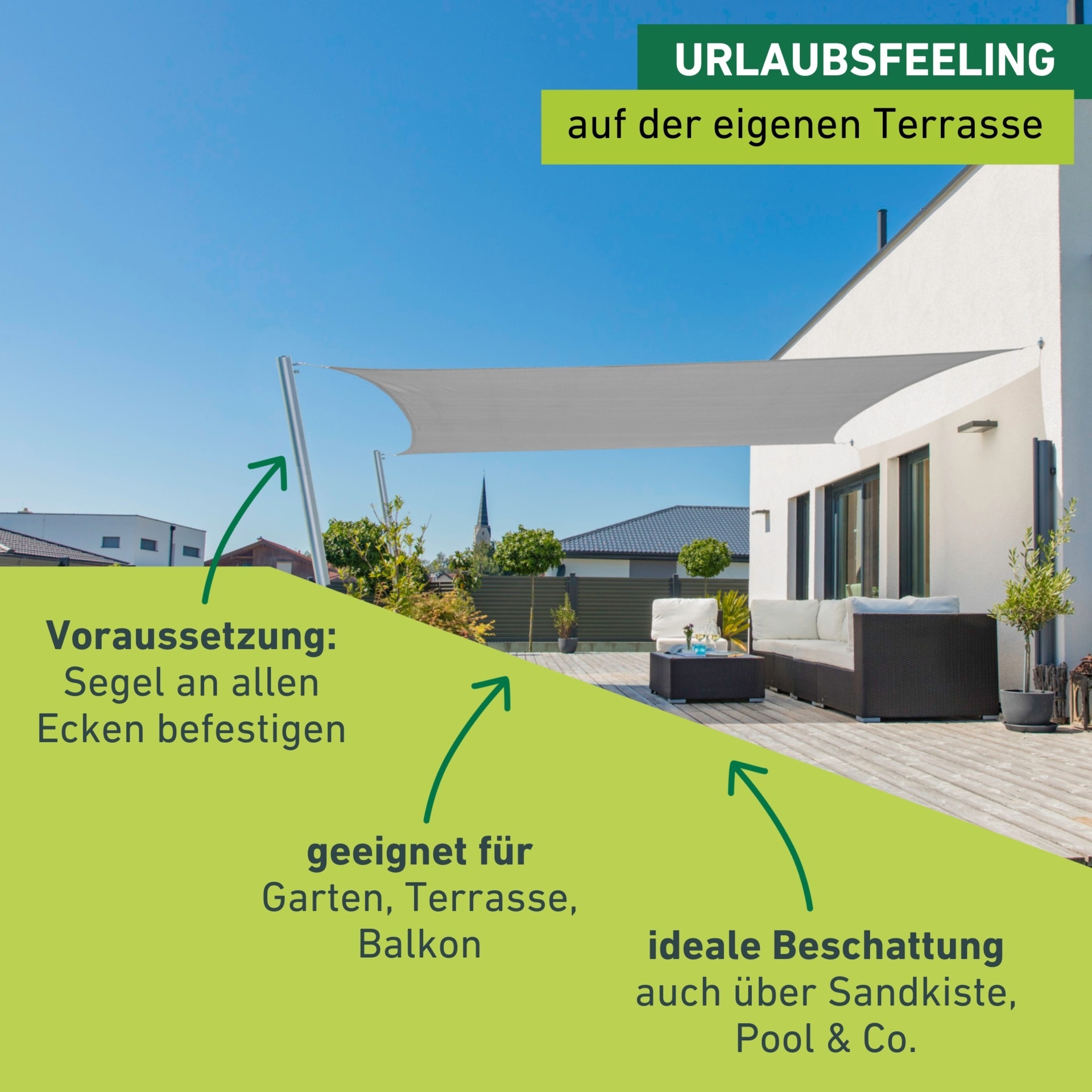 Windhager Sonnensegel »Capri, Rechteckiges Segel zur Beschattung von Garten, Terrasse, Balkon« Sonnenschutz 3 x 4 m, erhältlich in grau, champagner oder reed