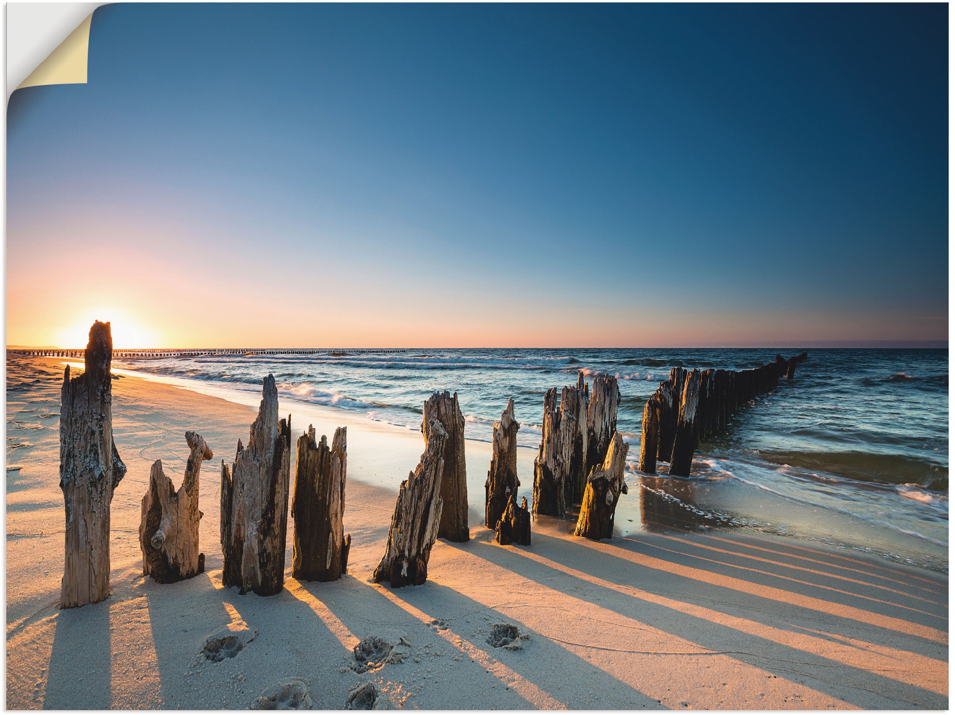 Artland Wandbild »Sonnenuntergang Strand Wellenbrecher«, Meer Bilder, (1 St.), als Alubild, Outdoorbild, Leinwandbild, Poster, Wandaufkleber
