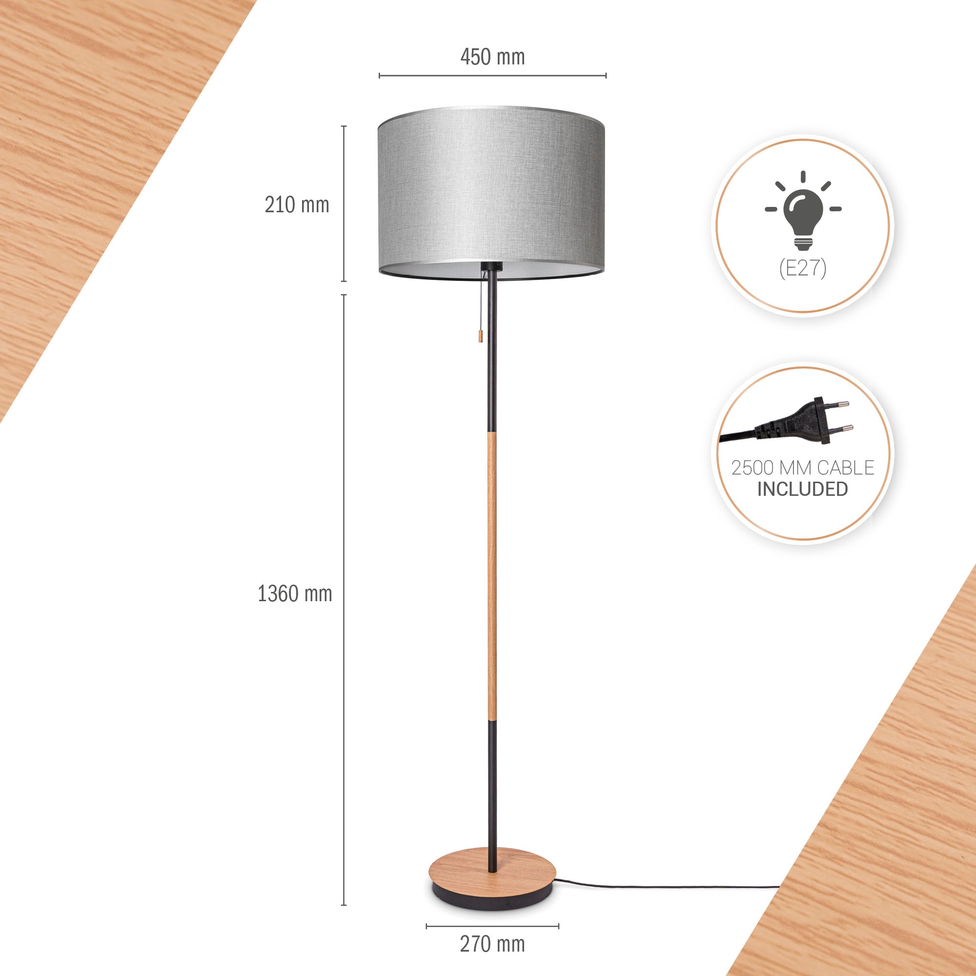 Paco Home Stehlampe »EKO CANVAS UNI COLOR«, Stoffschirm Wohnzimmer Skandi Standleuchte  E27 Einfarbig Stofflampe | BAUR