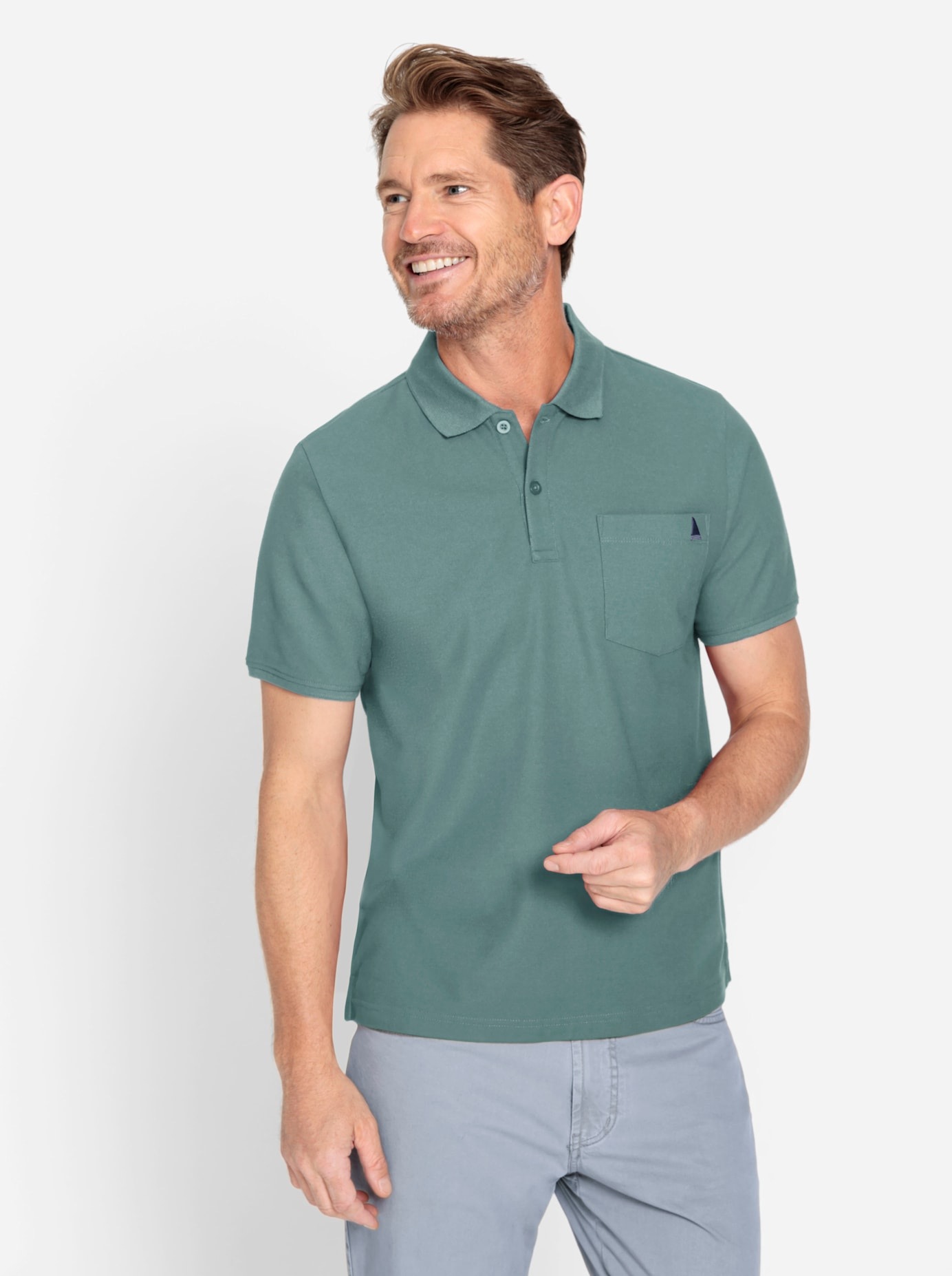 Poloshirt CATAMARAN "Kurzarm-Poloshirt", Herren, Gr. 52/54, grün (jade), 60% Baumwolle, 40% Polyester, unifarben, Shirts