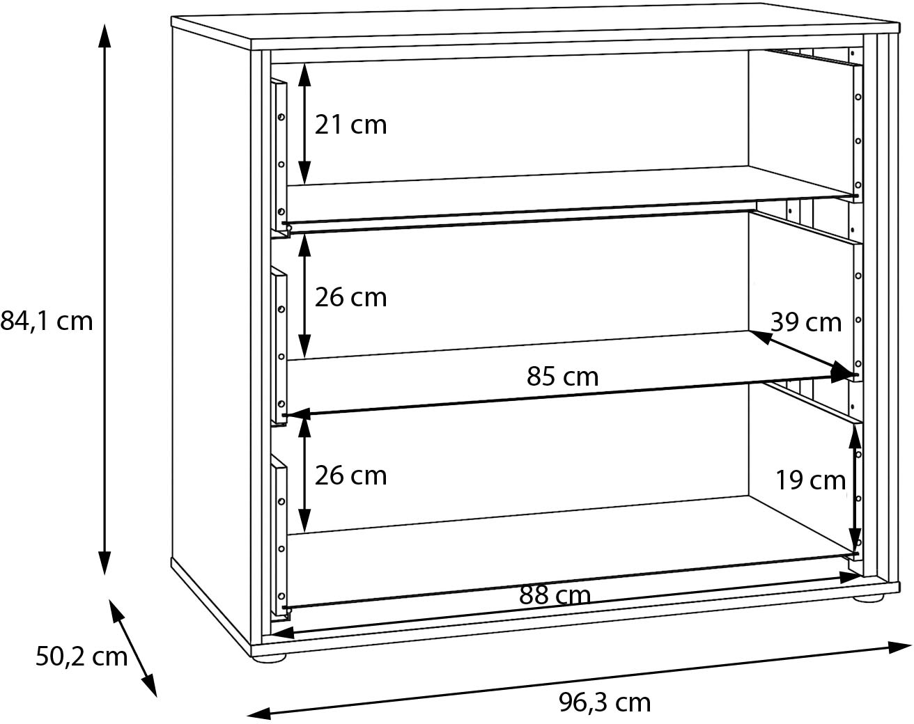 FORTE Schubkastenkommode, B/H/T 96,3/84,1/50,2 cm