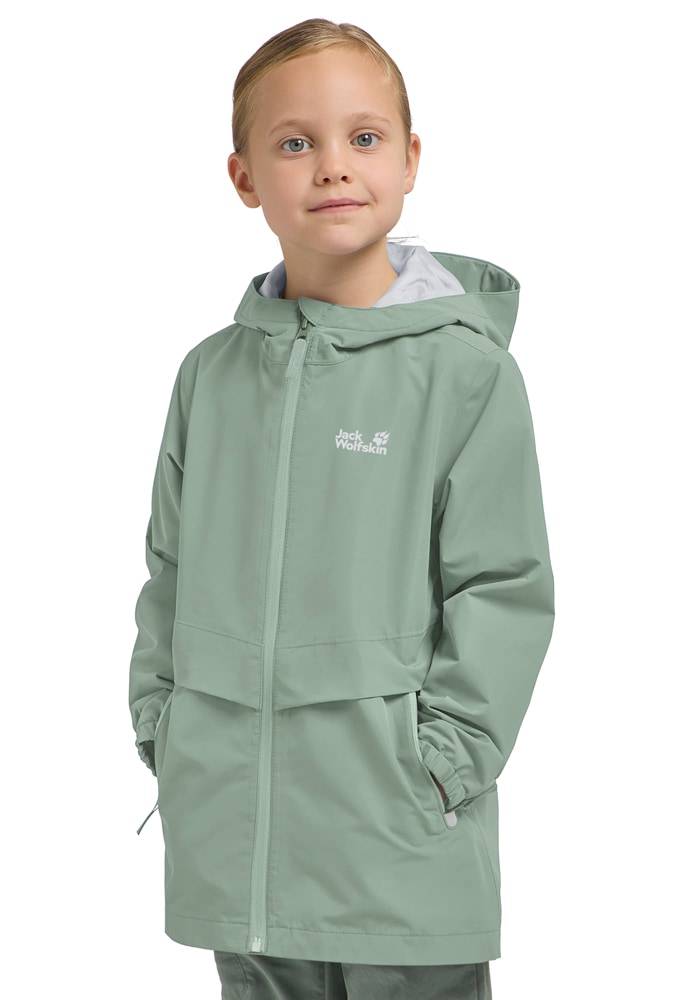 Outdoorjacke JACK WOLFSKIN "MALIMA JACKET G", Kinder, Gr. 164, grünzinnia, Obermaterial: 100% POLYESTER. Futter: 100% POLYESTER, Jacken Outdoorjacke