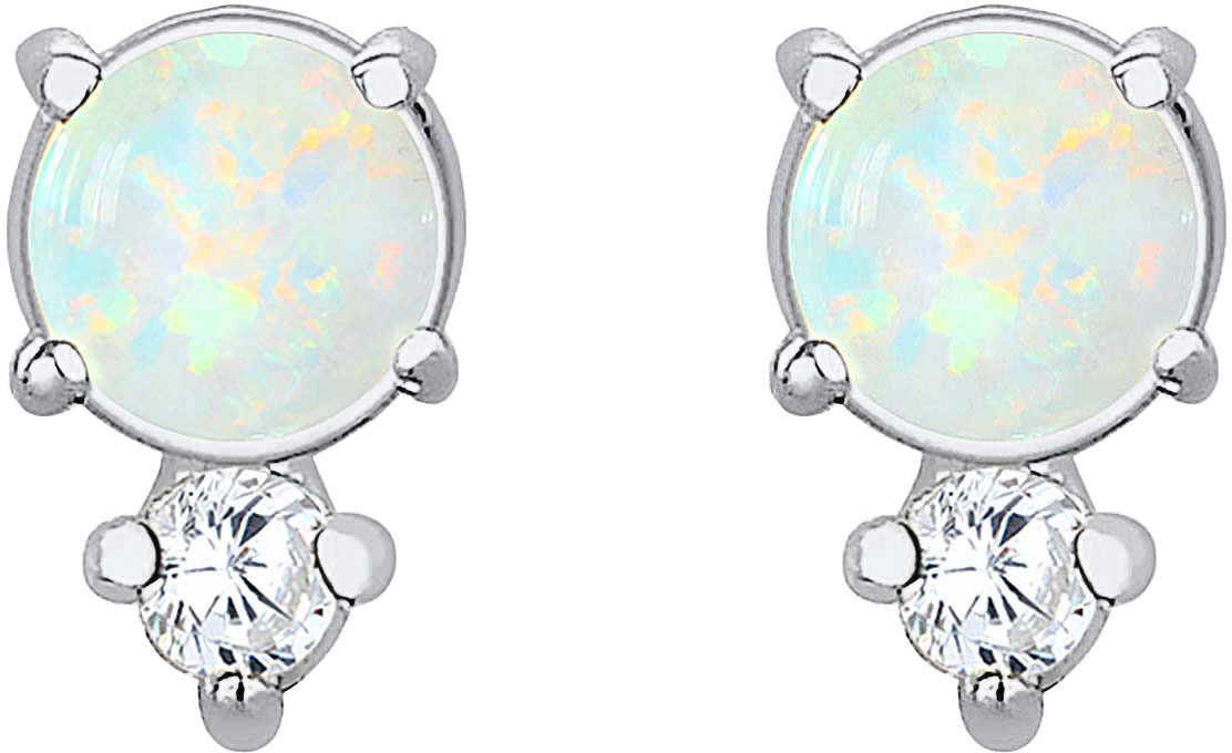 Elli Paar Ohrstecker »Schmuck Geschenk Silber 925 Ohrringe, 0311811218«, mit Opal (synth.), Zirkonia (synth.)