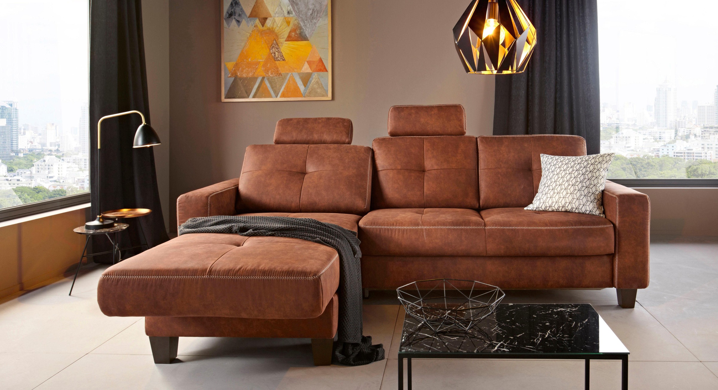 Places of Style Ecksofa »Varese L-Form«, wahlweise mit Bettfunktion und Vorziehfunktion