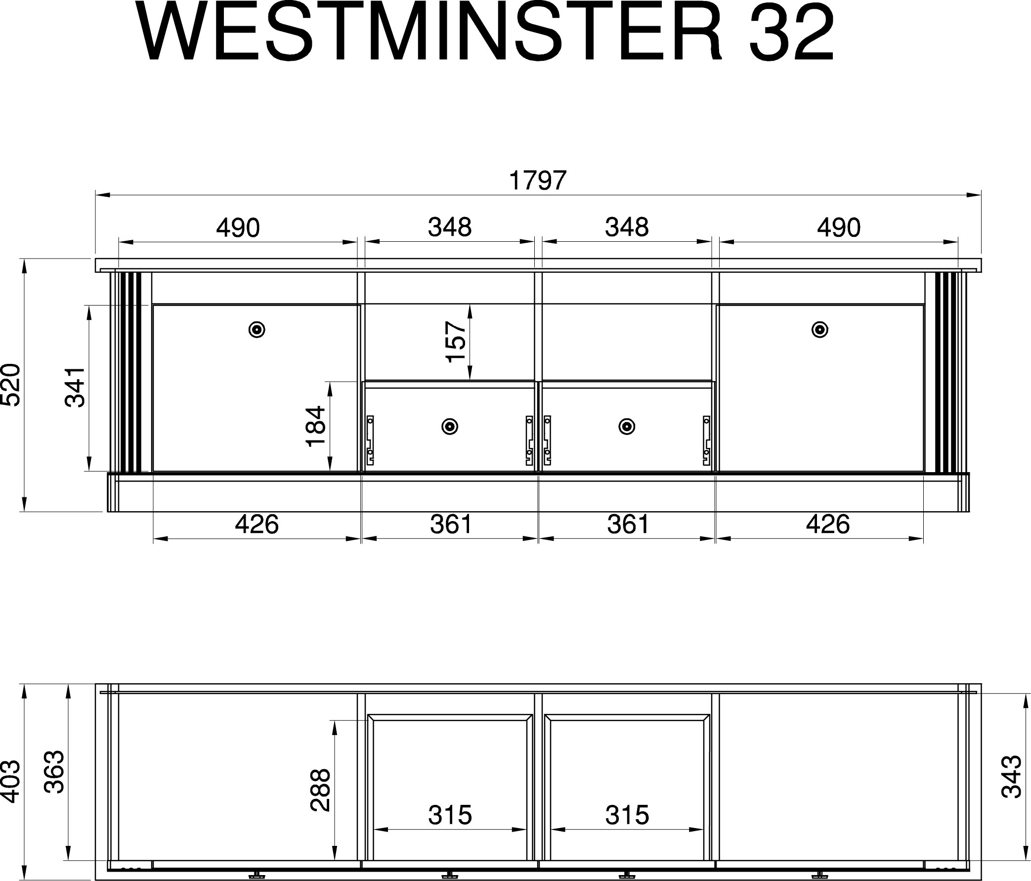 Home affaire Lowboard »Westminster BESTSELLER!«, (Breite ca. 180cm), in romantischem Landhausstil