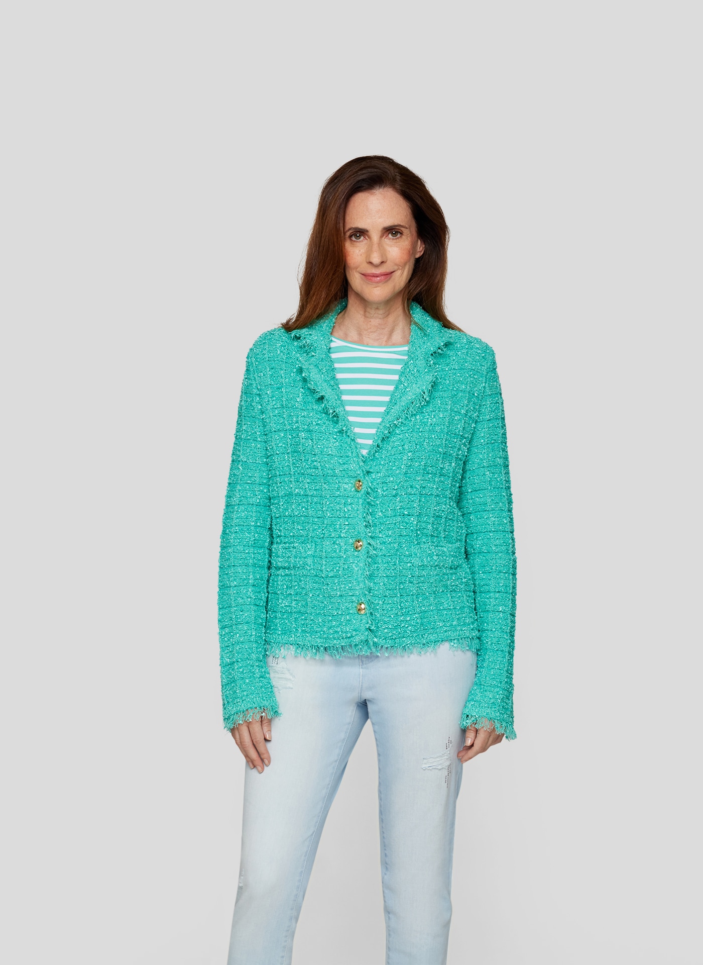 Rabe Jerseyblazer "Rabe Jacke mit Fransen und Knopfleiste - Elegant und fem günstig online kaufen