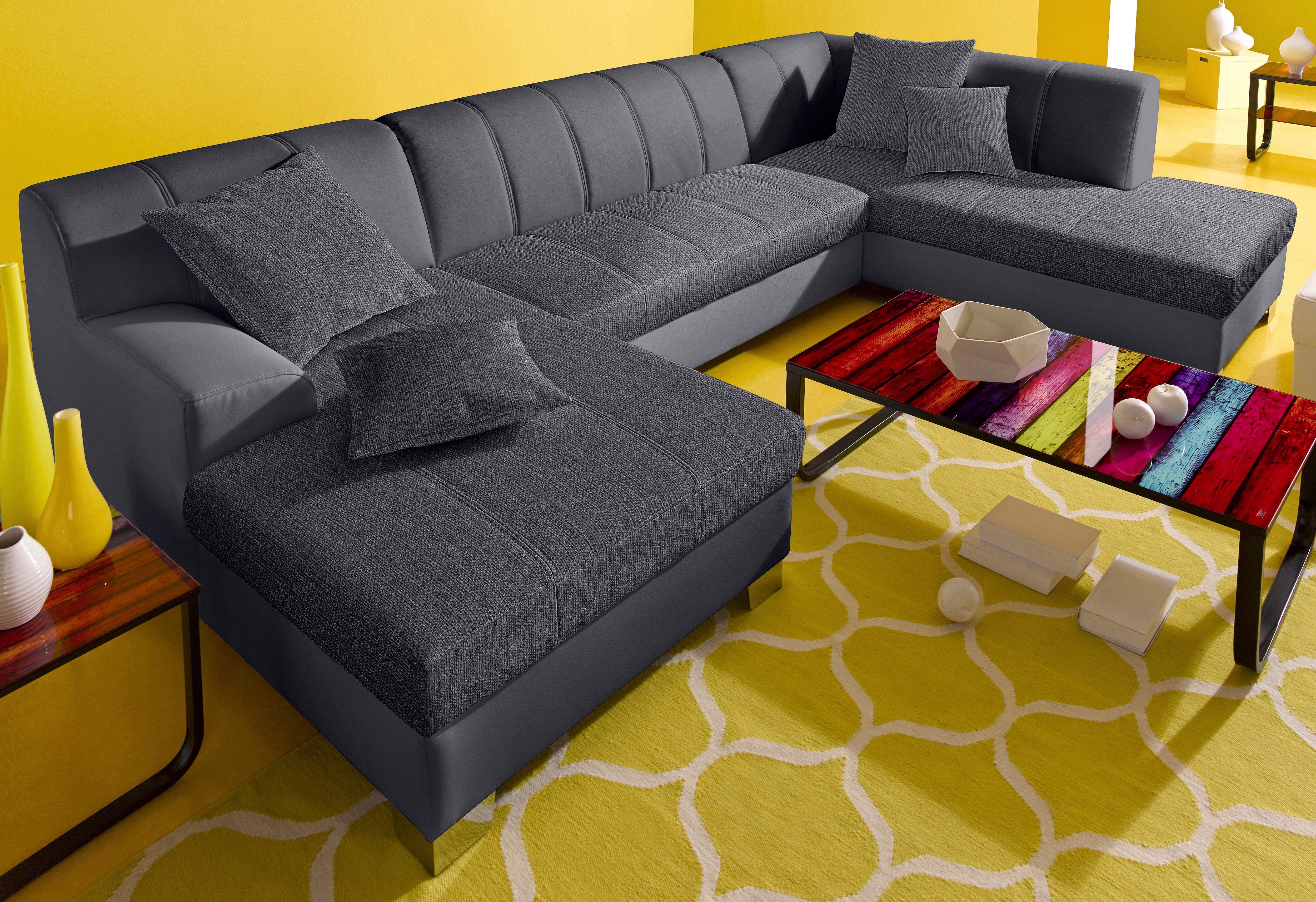 DOMO collection Wohnlandschaft "TURAH 297x195x75 cm, moderne Steppung" whlw. mit Bettfunktion, U-Form