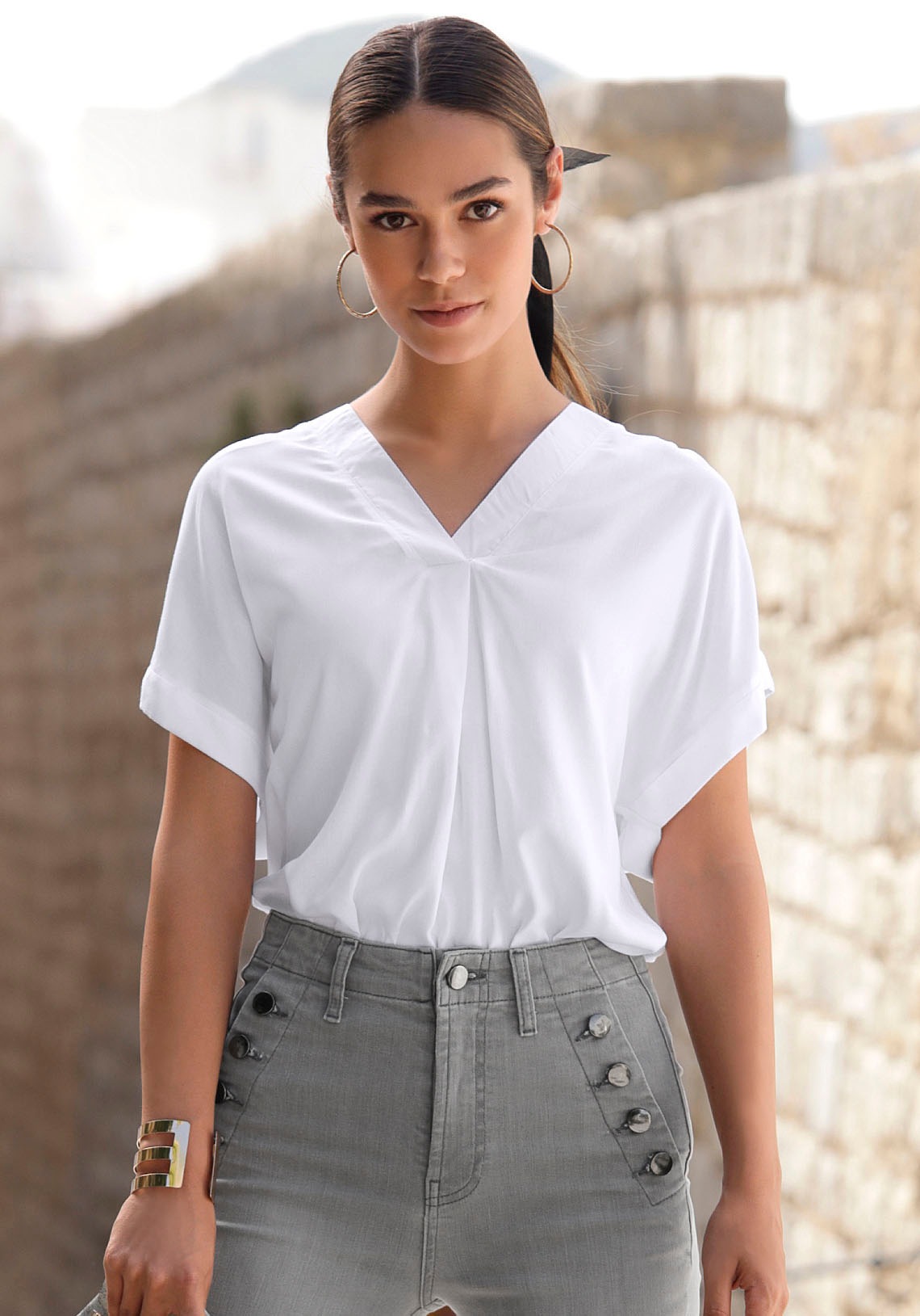 Vivance by Lascana Kurzarmbluse in lockerem Schnitt, Damenbluse, casual, Business-Look
