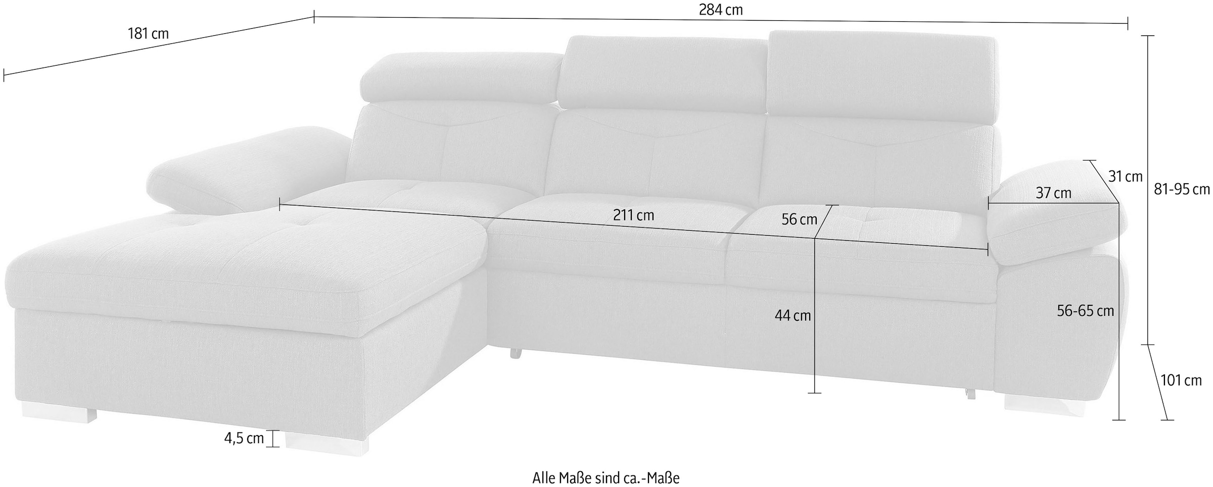 exxpo - sofa fashion Ecksofa »Spring, super bequem und komfortabel mit Armteil- und Kopfteilfunktion«, L-Form, wahlweise mit Bettfunktion und Bettkasten