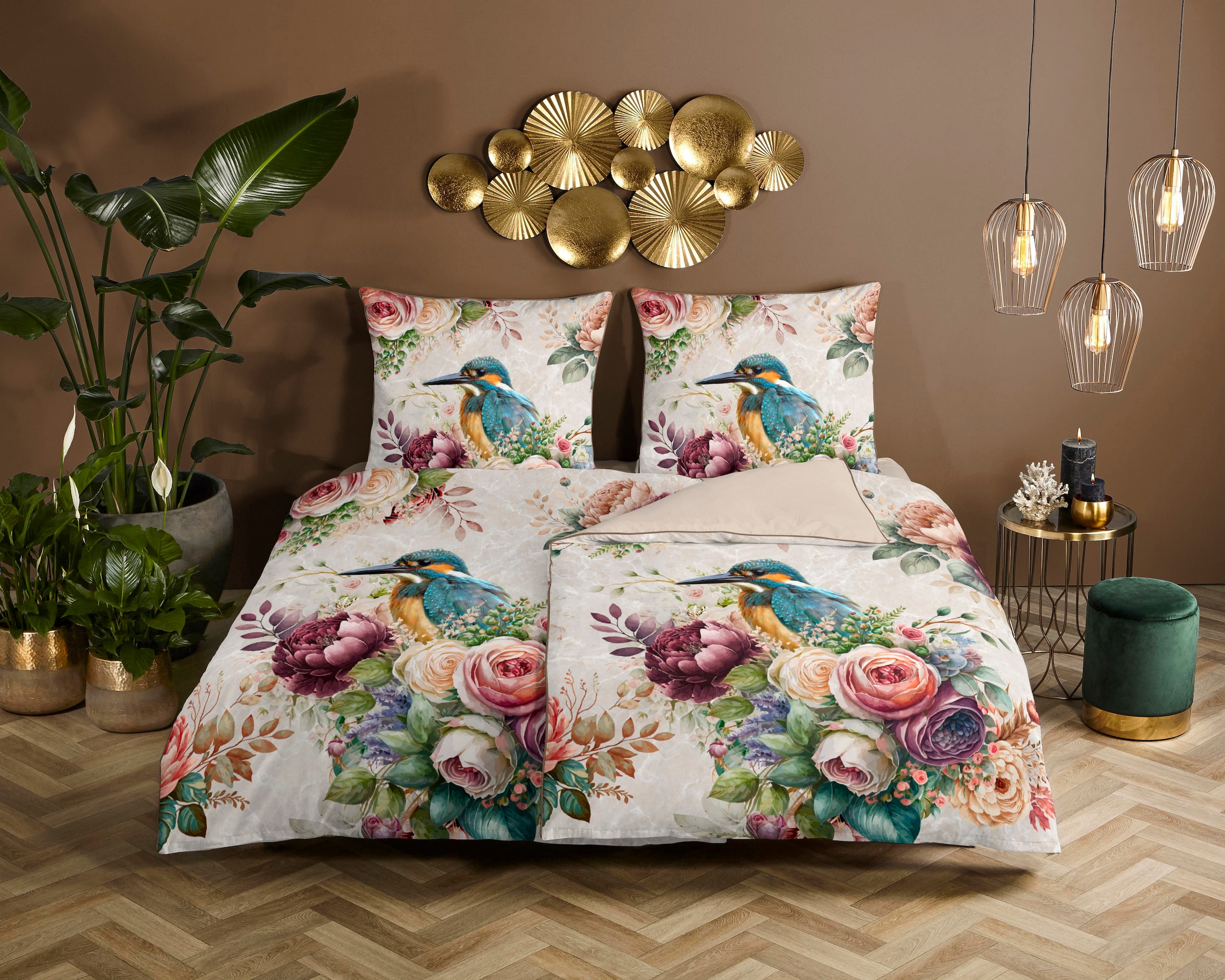 Descanso Wendebettwäsche "Verde" 2 Stk. Mako Satin, 135x200, Biese, Reißver günstig online kaufen