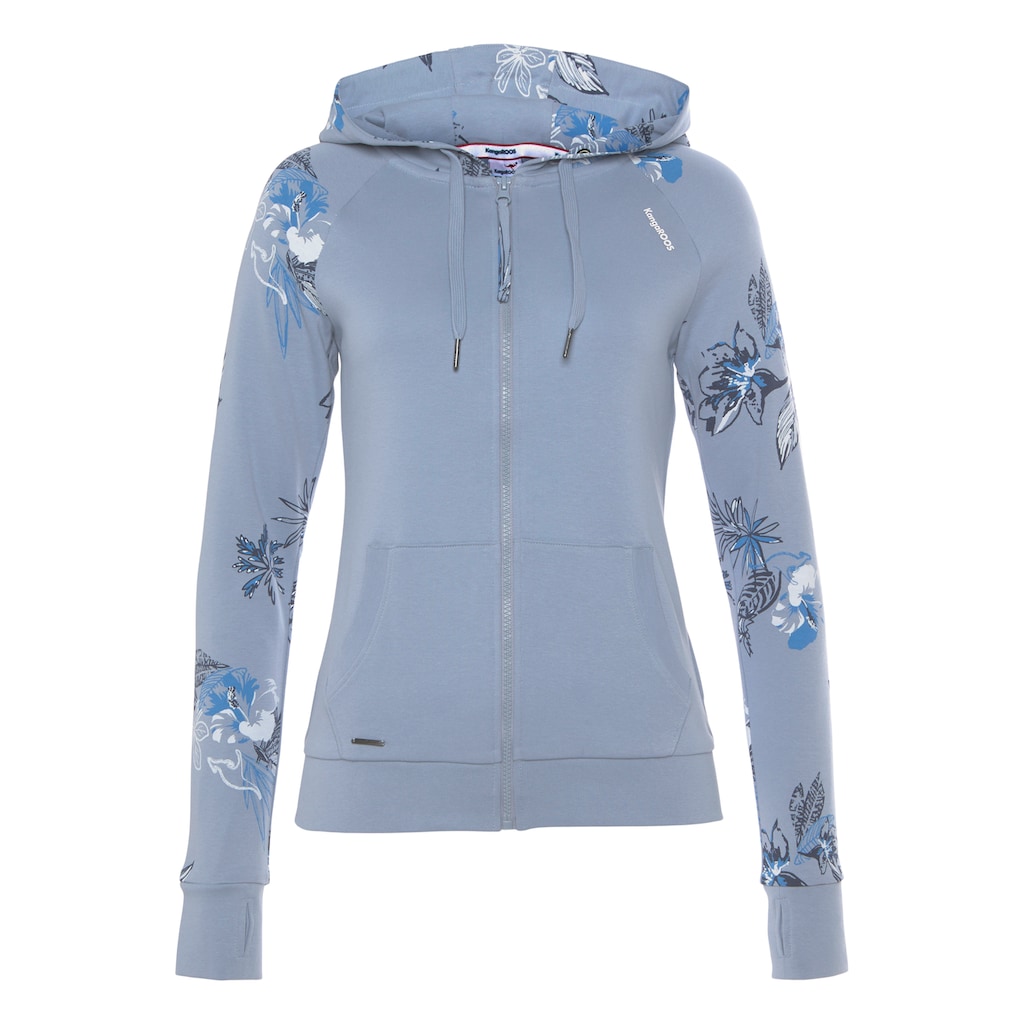 KangaROOS Kapuzensweatjacke, mit blumigem Druck im Hawaii-Look