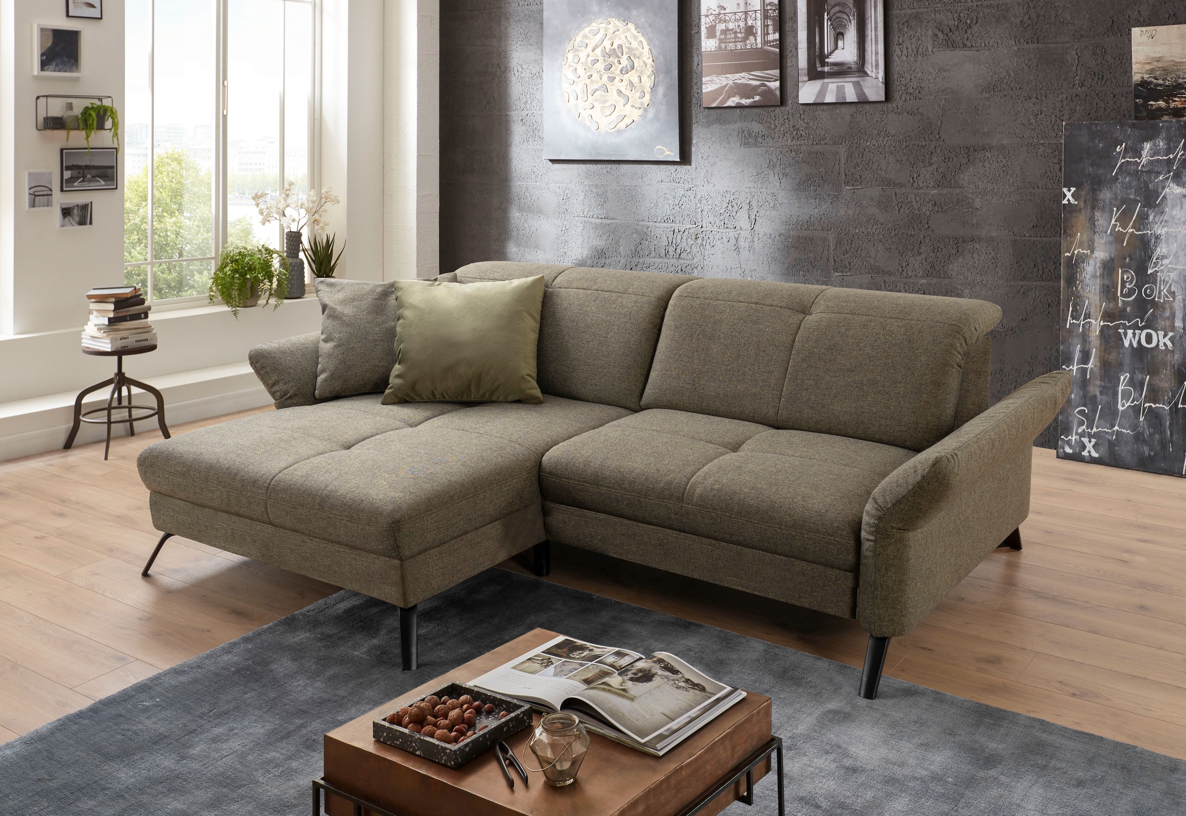 set one by Musterring Ecksofa "SO 4400 V" wahlweise mit motorischer Bettfunktion & Kopfverstellung, Fuß schwarz