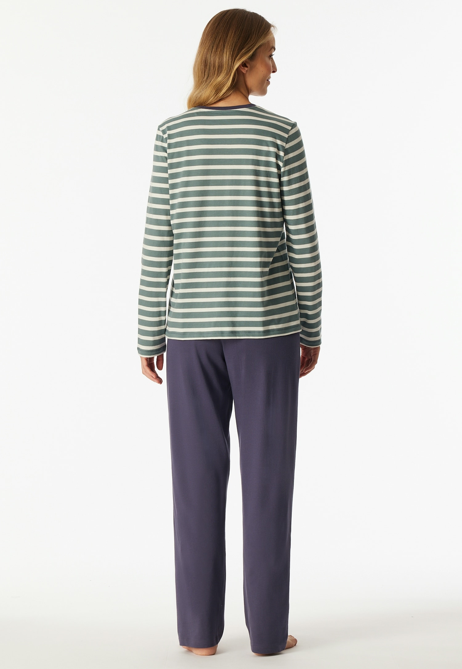 Schiesser Schlafanzug »Casual Essentials«, (2 tlg.), Baumwolle, V-Ausschnitt, langärmelig