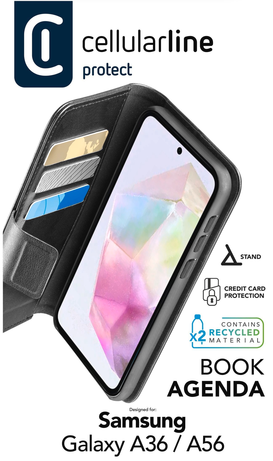 Cellularline Handyhülle »Book Agenda 2 Case Samsung Galaxy A36 5G/ A56 5G«, Samsung Galaxy A36 5G-Samsung Galaxy A56 5G, Backcover, Schutzhülle, Handyschutzhülle, Case, Schutzcase, stoßfest