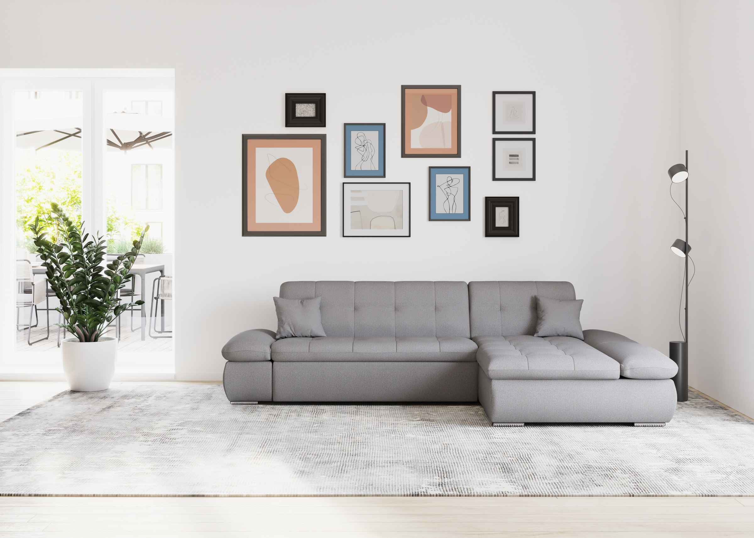 DOMO collection Ecksofa "MORIC 300x172 cm, XXL-Sofa mit viel Platz, L-Form, auch in Cord" wahlweise mit Bettfunktion und Armteilverstellung, dunkelgrau