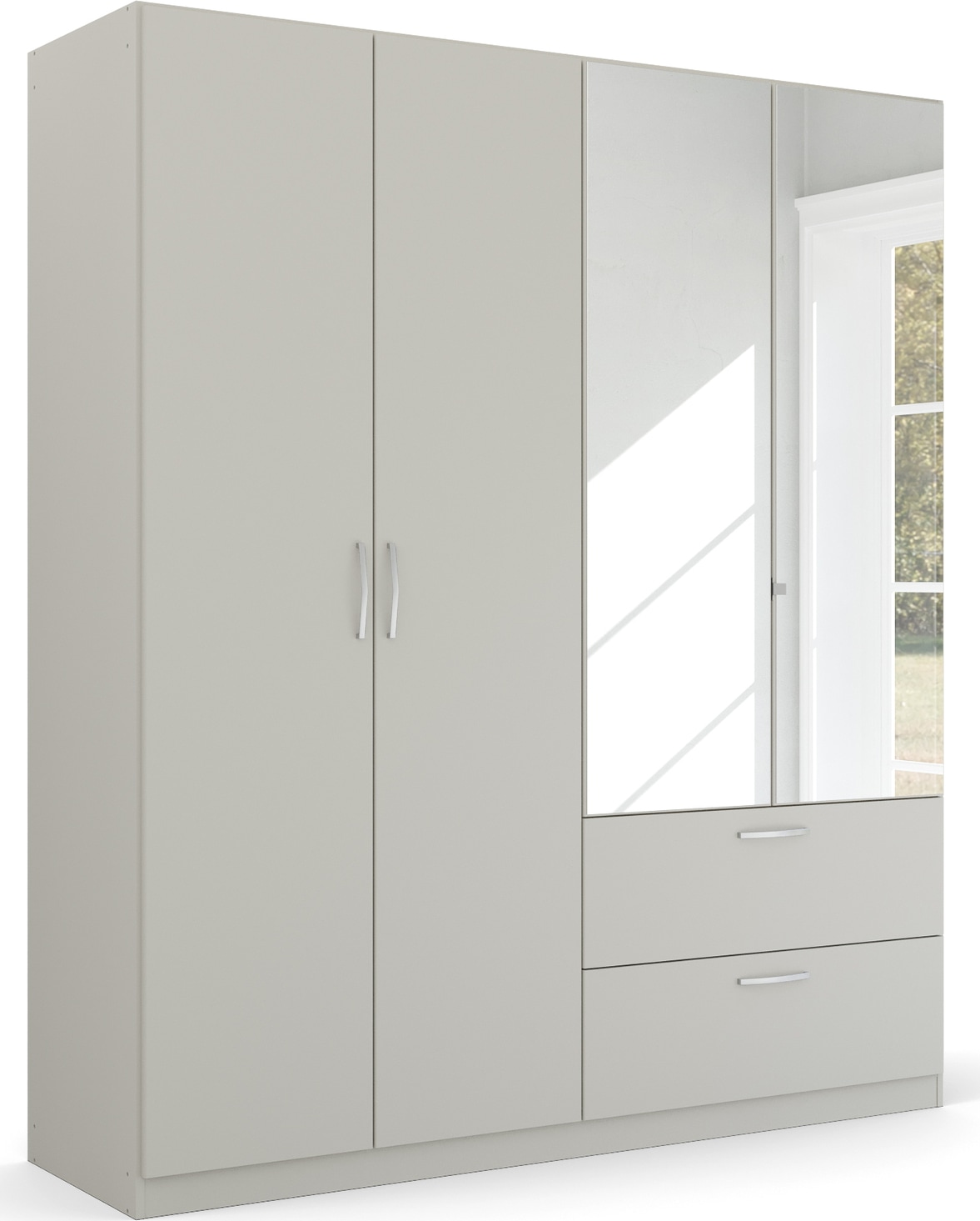 rauch Drehtürenschrank "Kleiderschrank Schrank Garderobe Ankleide PURE BY QUADRA SPIN" Breiten: 181/226/271 cm, Höhe 210 cm, mit Spiegel, in puristischem Design, Griffe alufarben MADE IN GERMANY