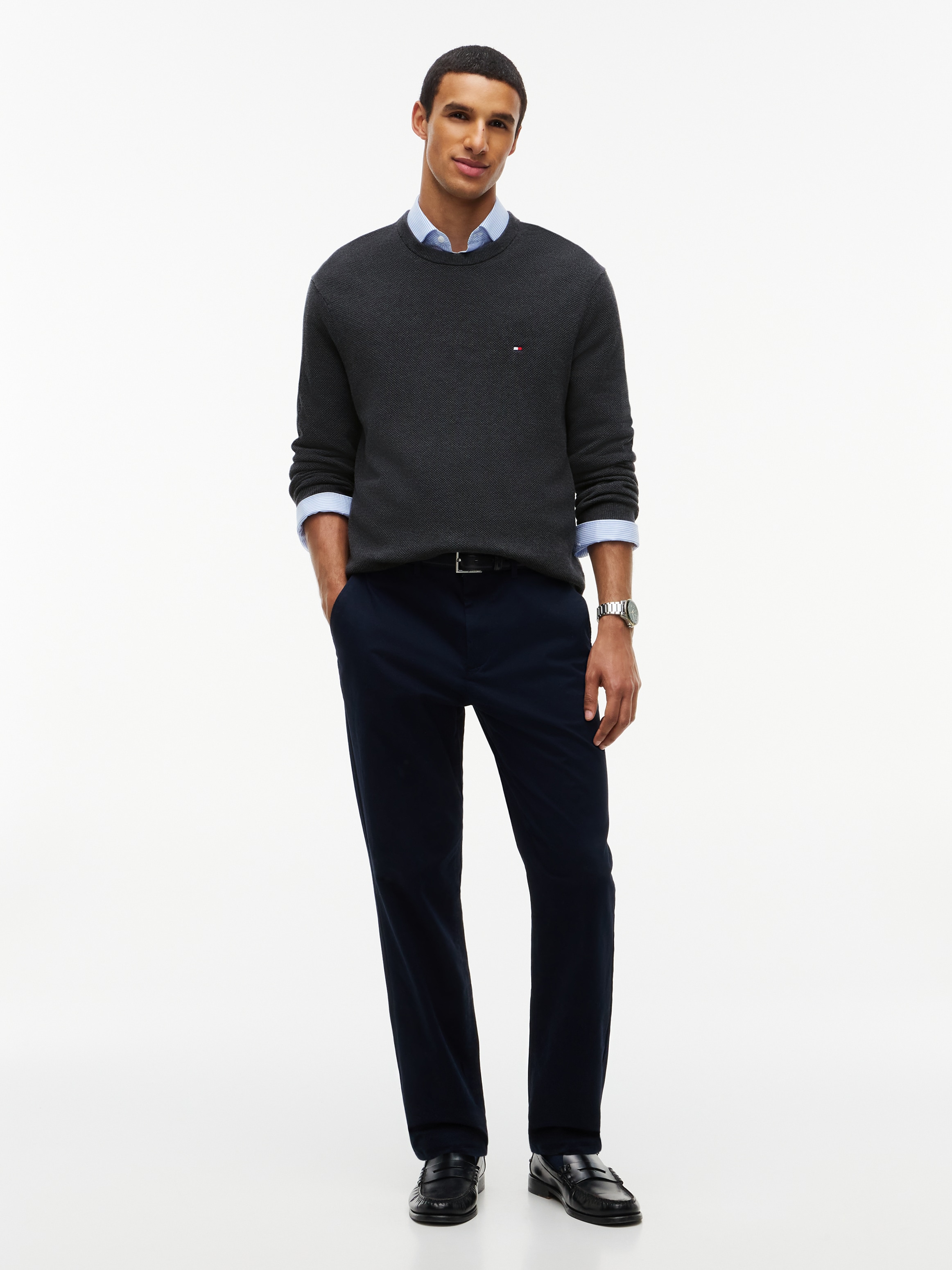 Tommy Hilfiger Rundhalspullover »ESSENTIAL STRUCTURE CREW NECK mit Struktur und Label« unifarben, casual, regular fit, Baumwolle, Rundhals