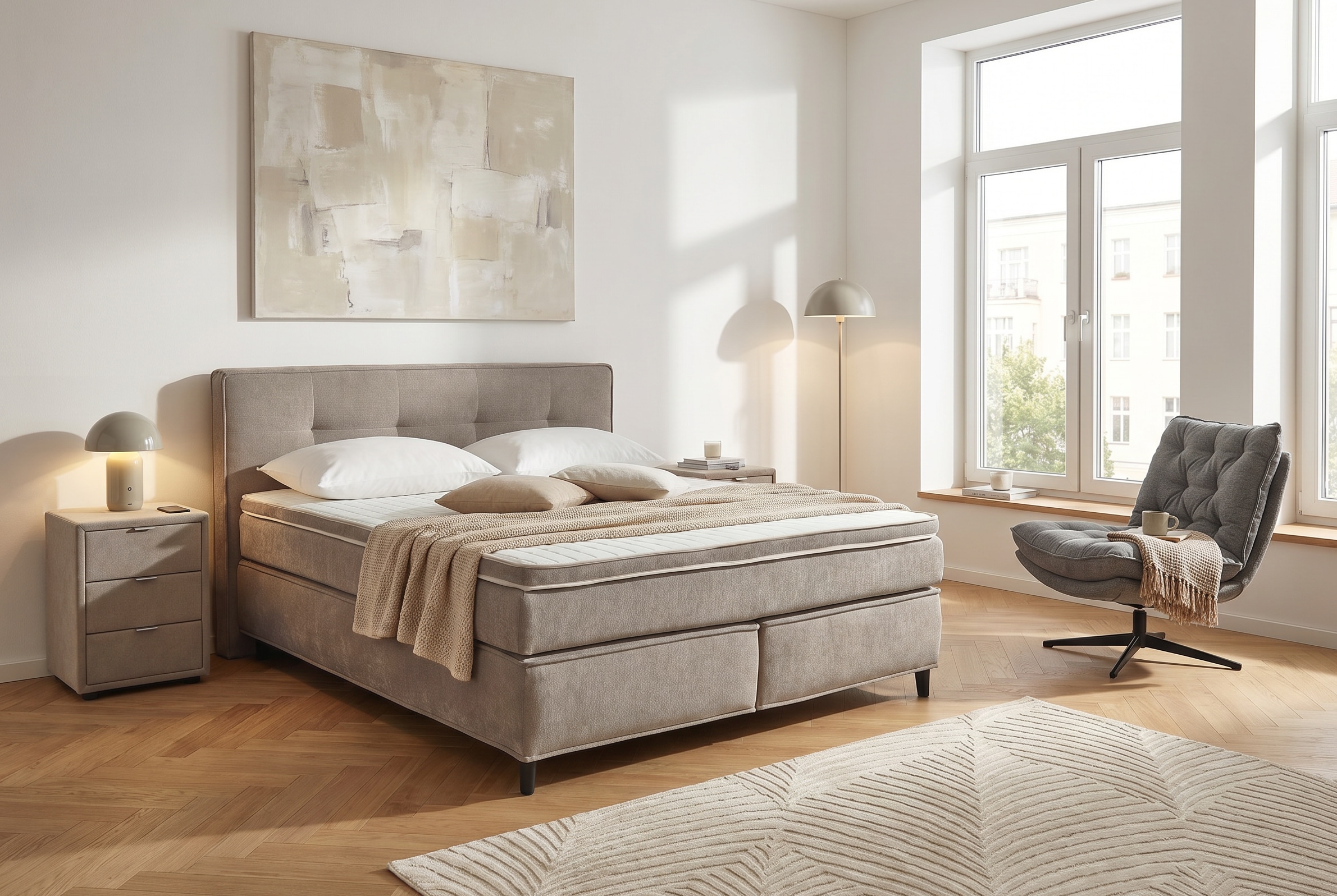Jockenhöfer Gruppe Boxspringbett "CAPELLO, inkl. Taschenfederkernmatratze H3-H4 und 6cm Kaltschaumtopper" Bezug in verschiedenen Strukturstoffen, 160x200 oder 180x200 cm