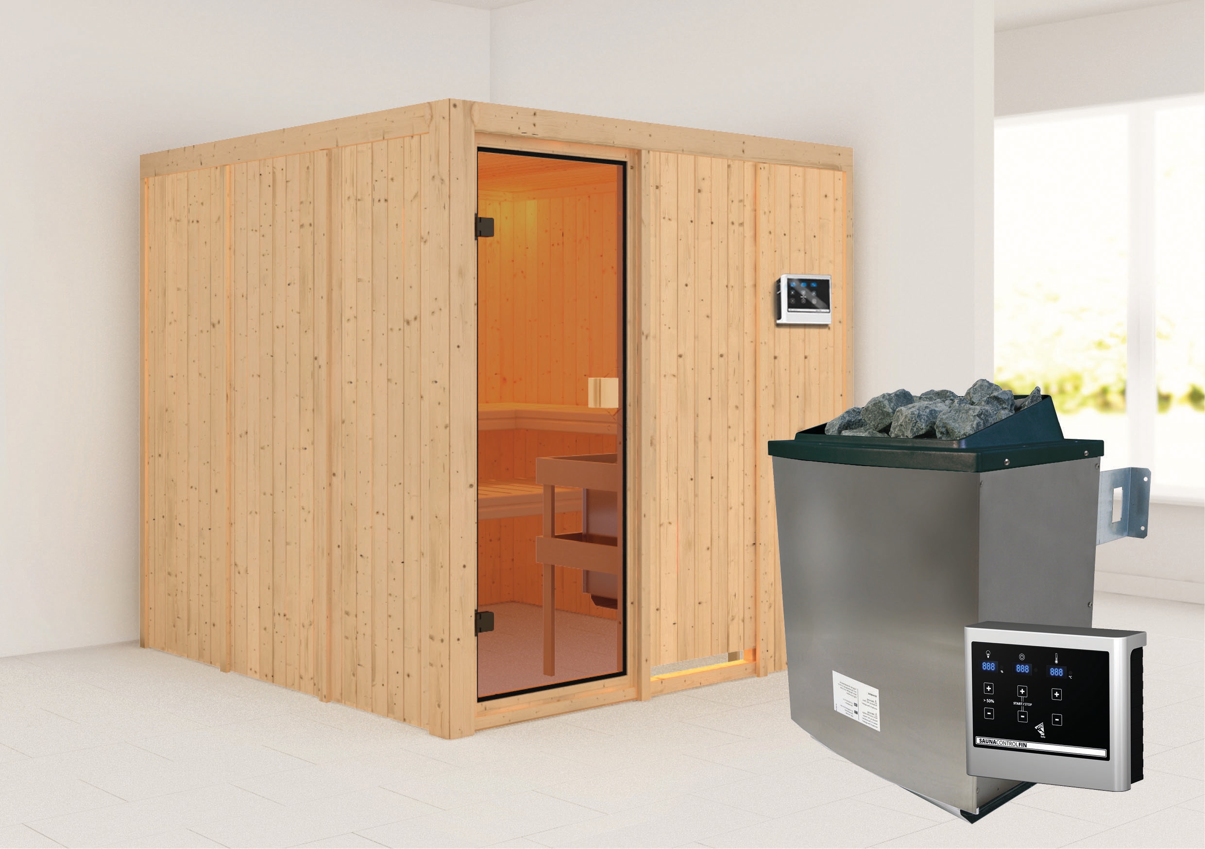Karibu Sauna "Oulu" Ofen 9 KW externe Strg easy