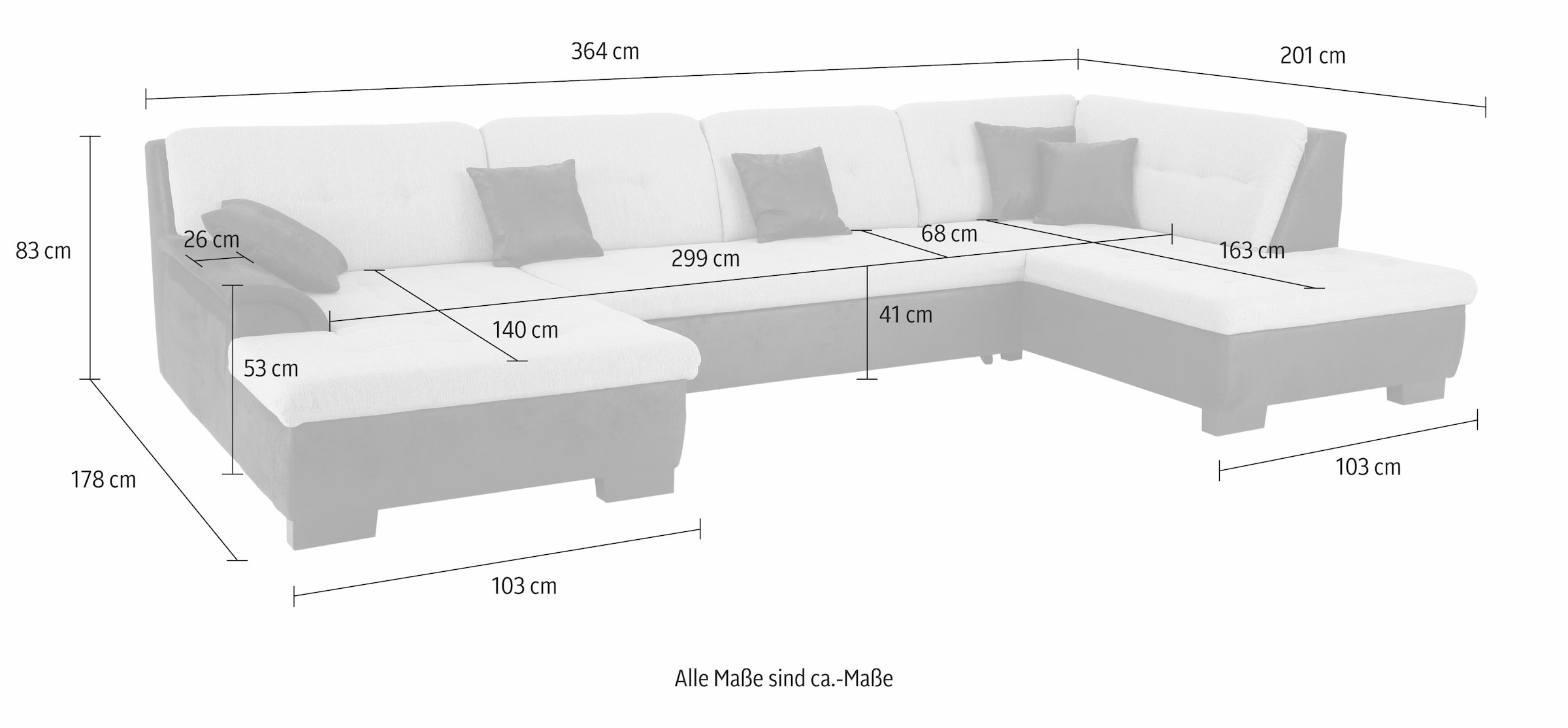 Home affaire Wohnlandschaft »Bergen U-Form«, wahlweise mit Bettfunktion