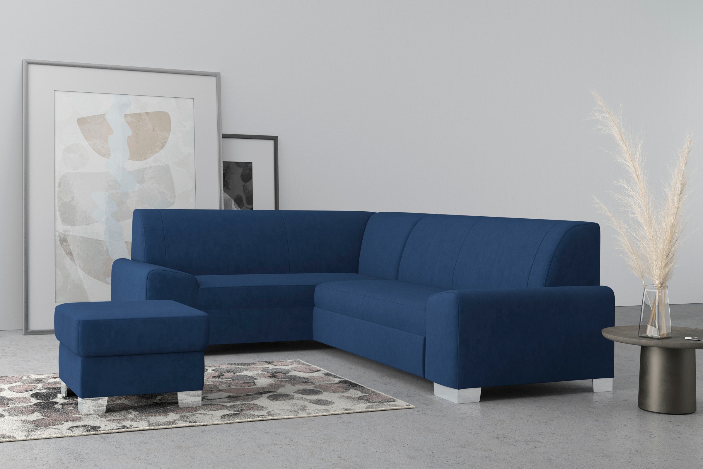 DOMO collection Ecksofa »Anzio in kubischer Formensprache, flache Armlehnen, L-Form«, Wahlweise mit Bettfunktion und Federkern für hohen Sitzkomfort