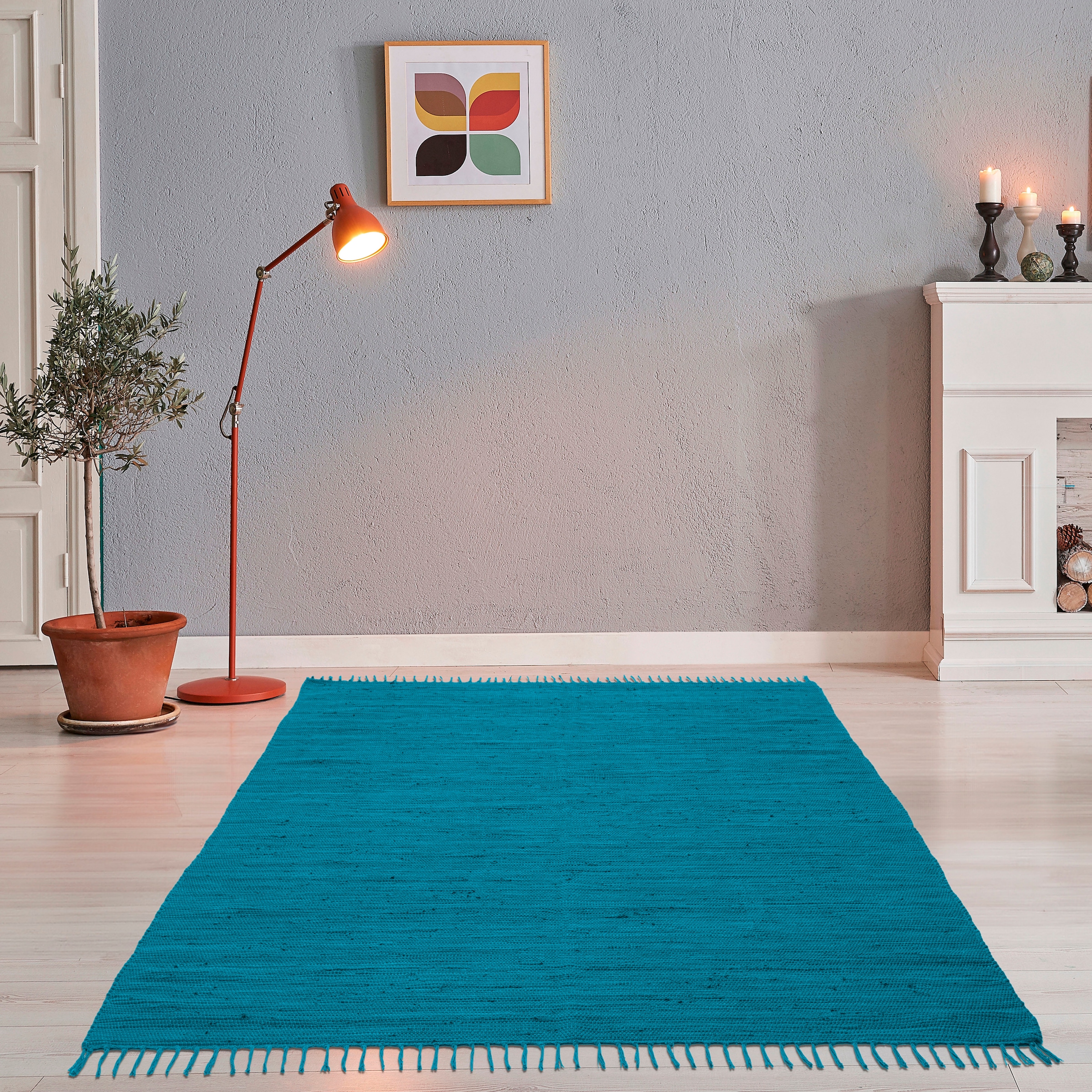 THEKO Teppich »Happy Cotton«, rechteckig, 5 mm Höhe, Handweb Teppich, Flachgewebe, reine Baumwolle, handgewebt, mit Fransen