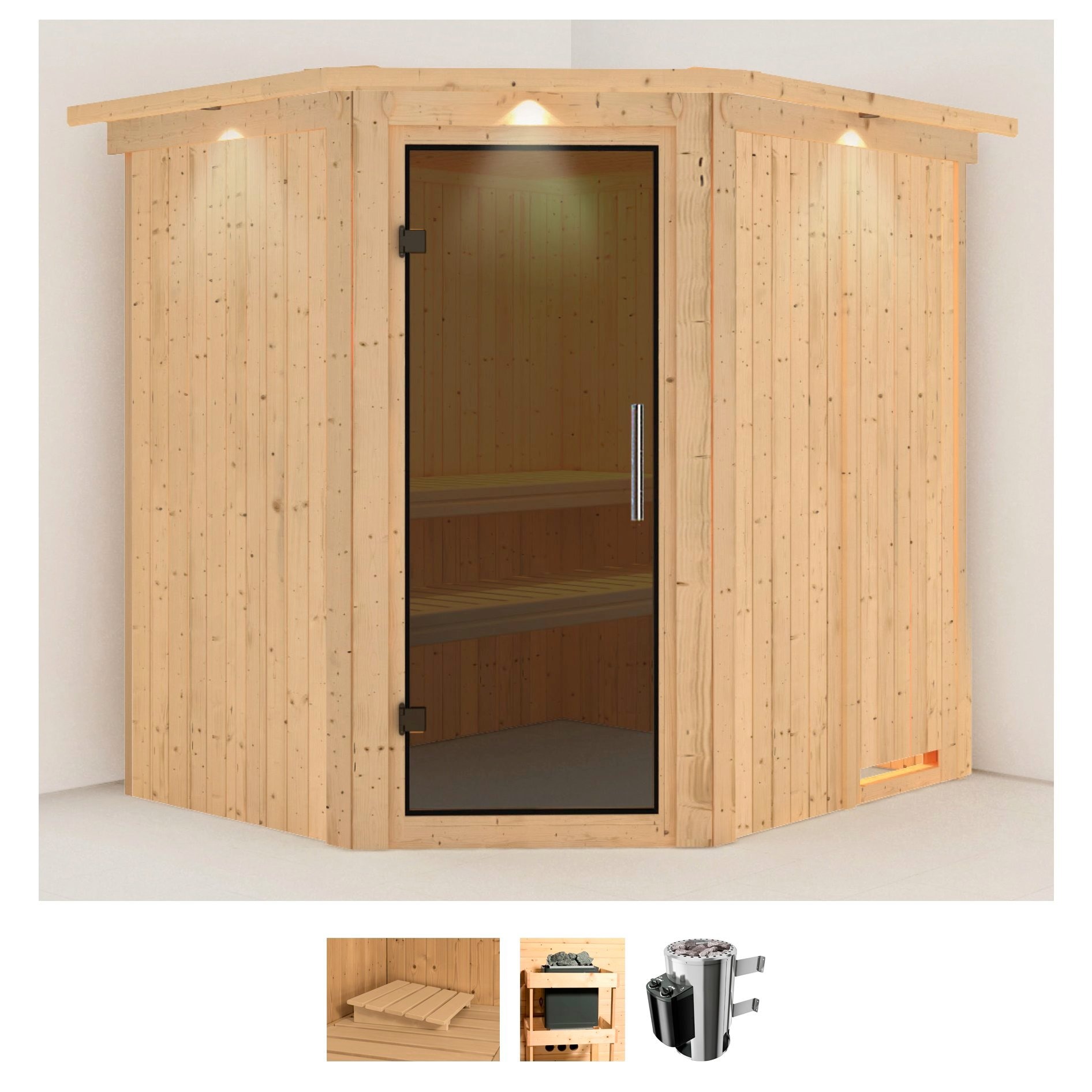 Karibu Sauna "Laila" Set, Ofen 3,6 kW intgr. Strg