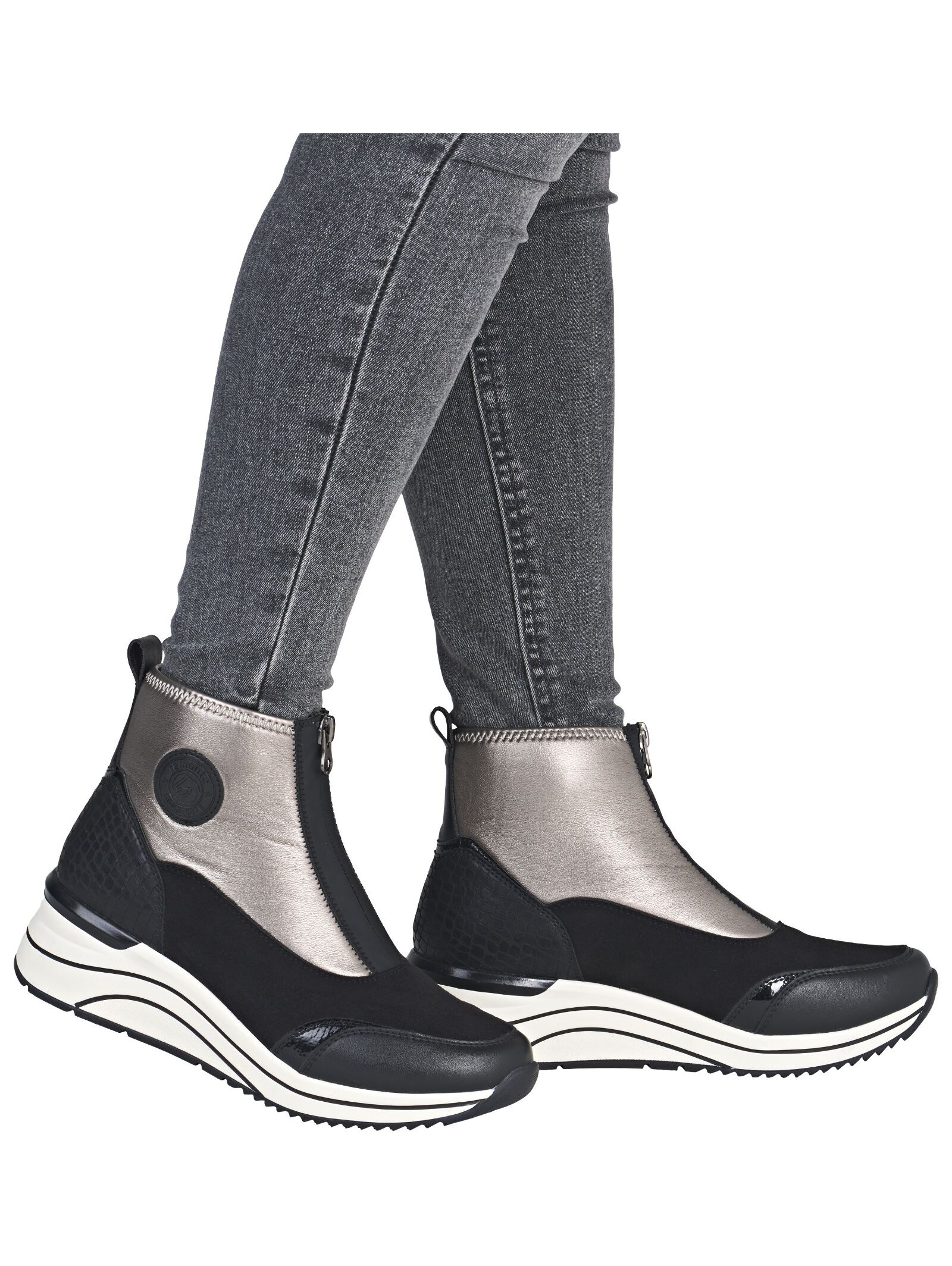 Stiefelette REMONTE "Remonte Stiefelette Lederimitat", Damen, Gr. 42, schwarz (schwarz, silber), Lederimitat, Schuhe Stiefelette 2