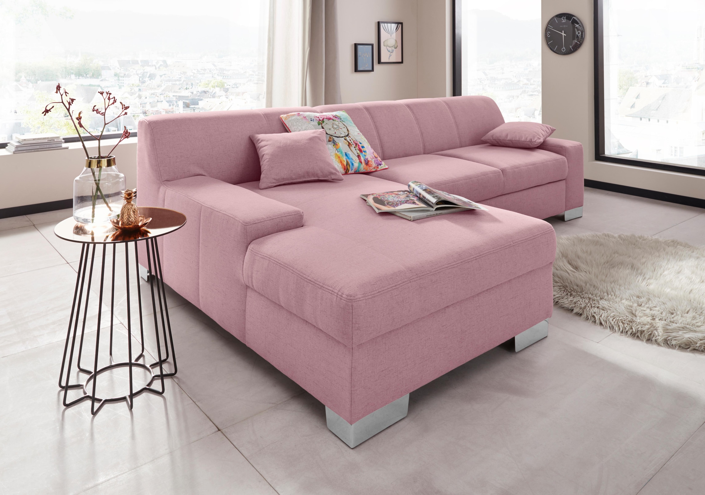 DOMO collection Ecksofa »Bero, elegant und zeitlos, flache Armlehnen, L-Form«, fester Sitzkomfort, wahlweise mit Bettfunktion