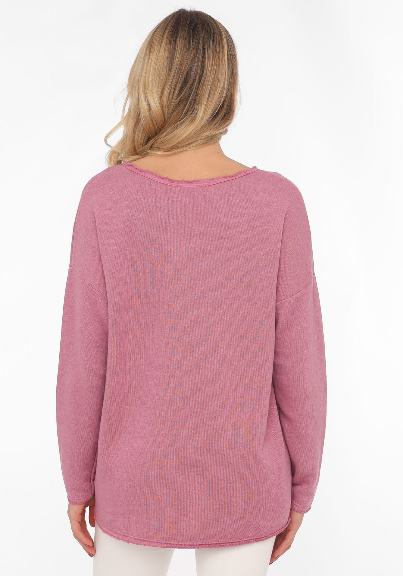 Thumbnail - Zwillingsherz Sweatshirt ""Positive Mind"", ausgefranster V-Ausschnitt, Used Look, Langarm, Schriftzug