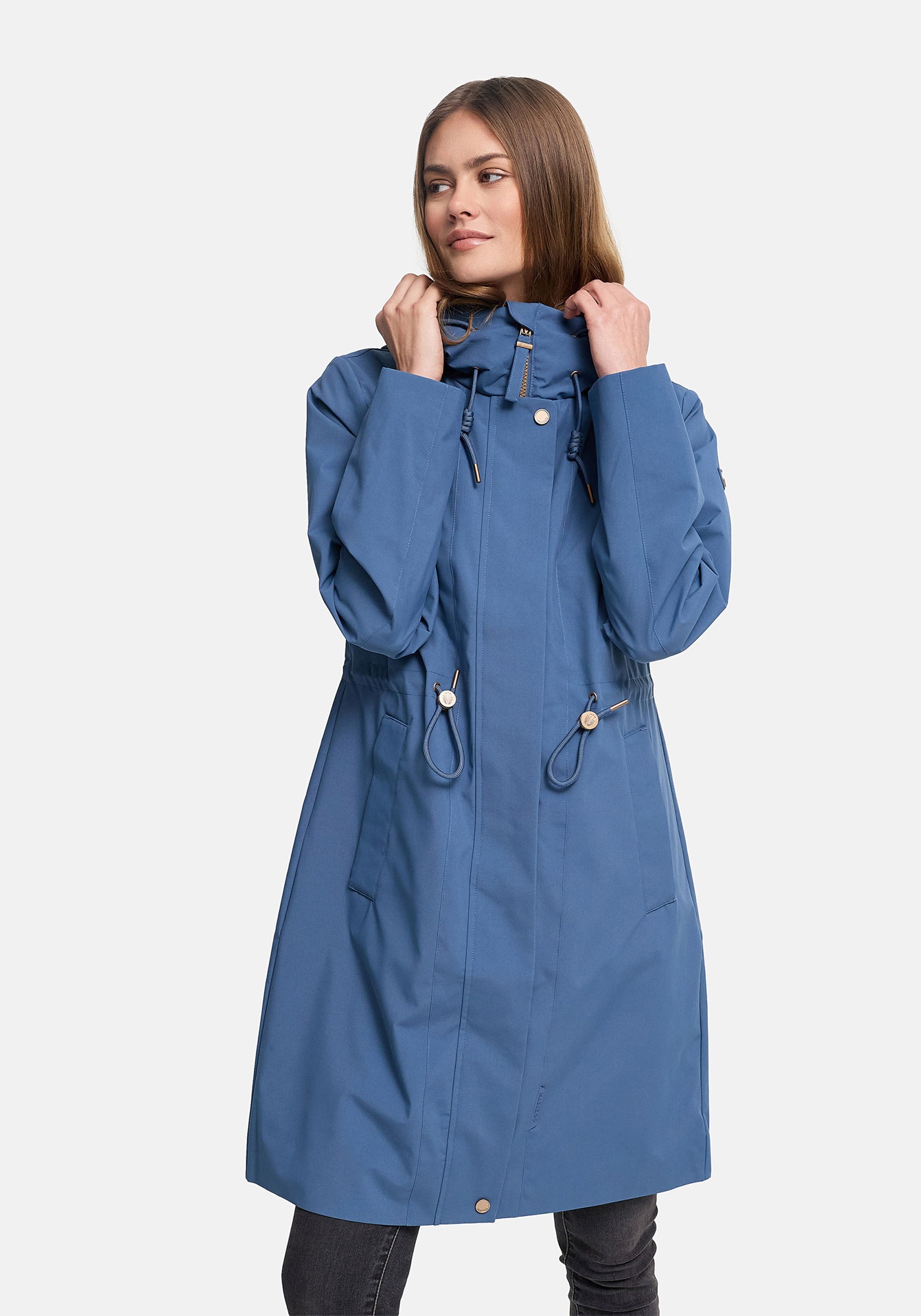 Outdoorjacke MARIKOO "Zilandaa", Damen, Gr. XL, dusty blau, Obermaterial: 100% Polyester; Futter: 100% Polyester; Wattierung: 100% Polyester; Ärmelfutter: 100% Polyester, Jacken Outdoorjacke, Moderner Outdoorparka mit Kapuze und Kordelzug