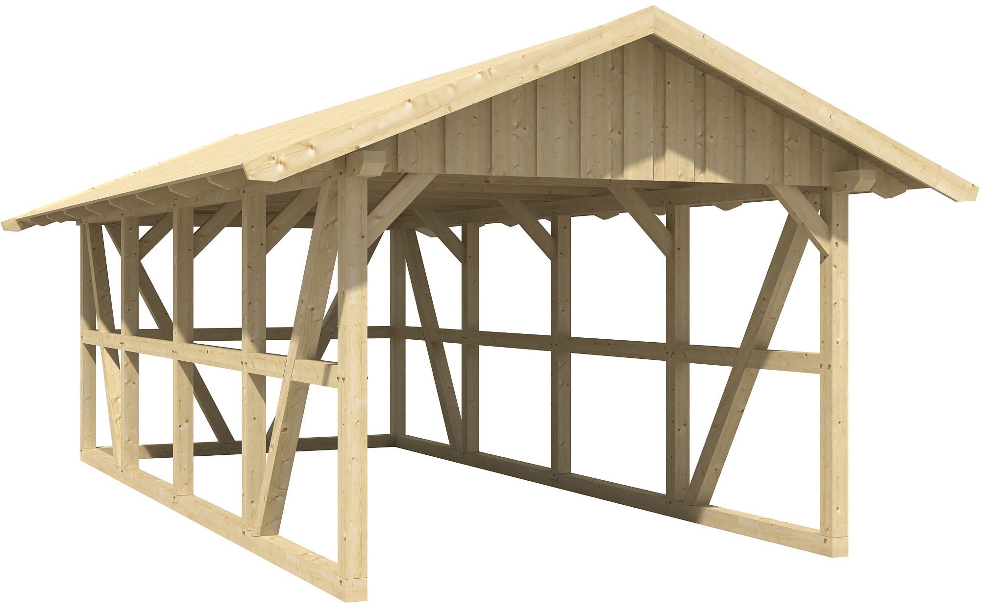 Skanholz Einzelcarport "Schwarzwald", KVH-Fichte, 300 cm, Natur, mit Dachschalung